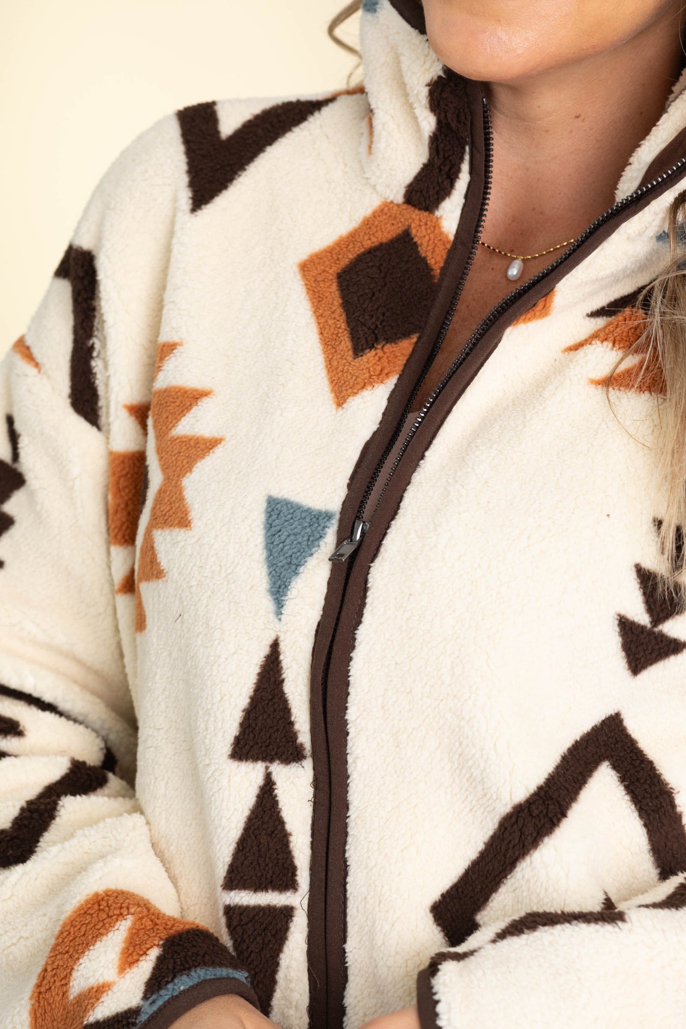 Cream Fleece Aztec Zip Up Jacket
