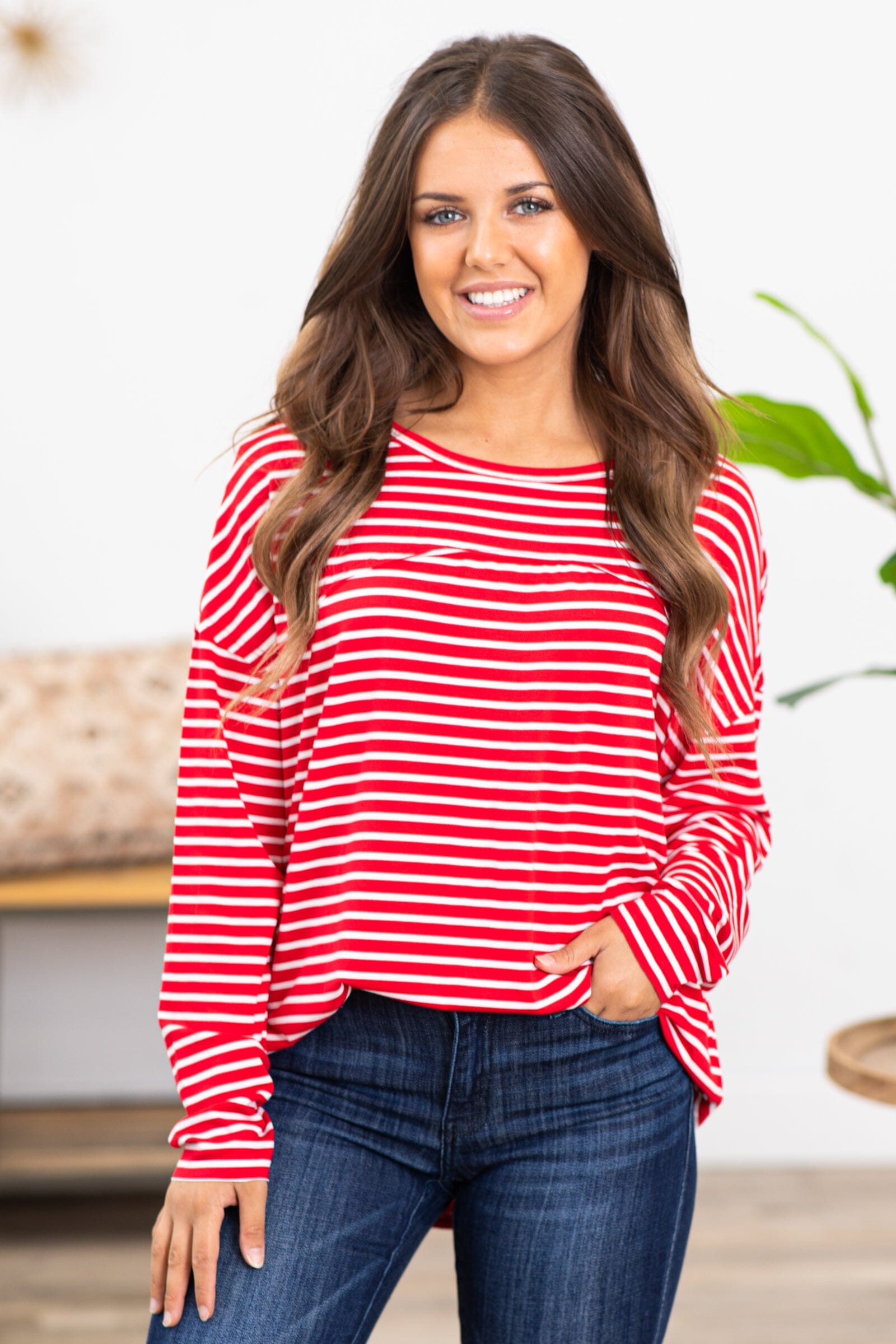 Red and White Stripe Long Sleeve Top - Filly Flair