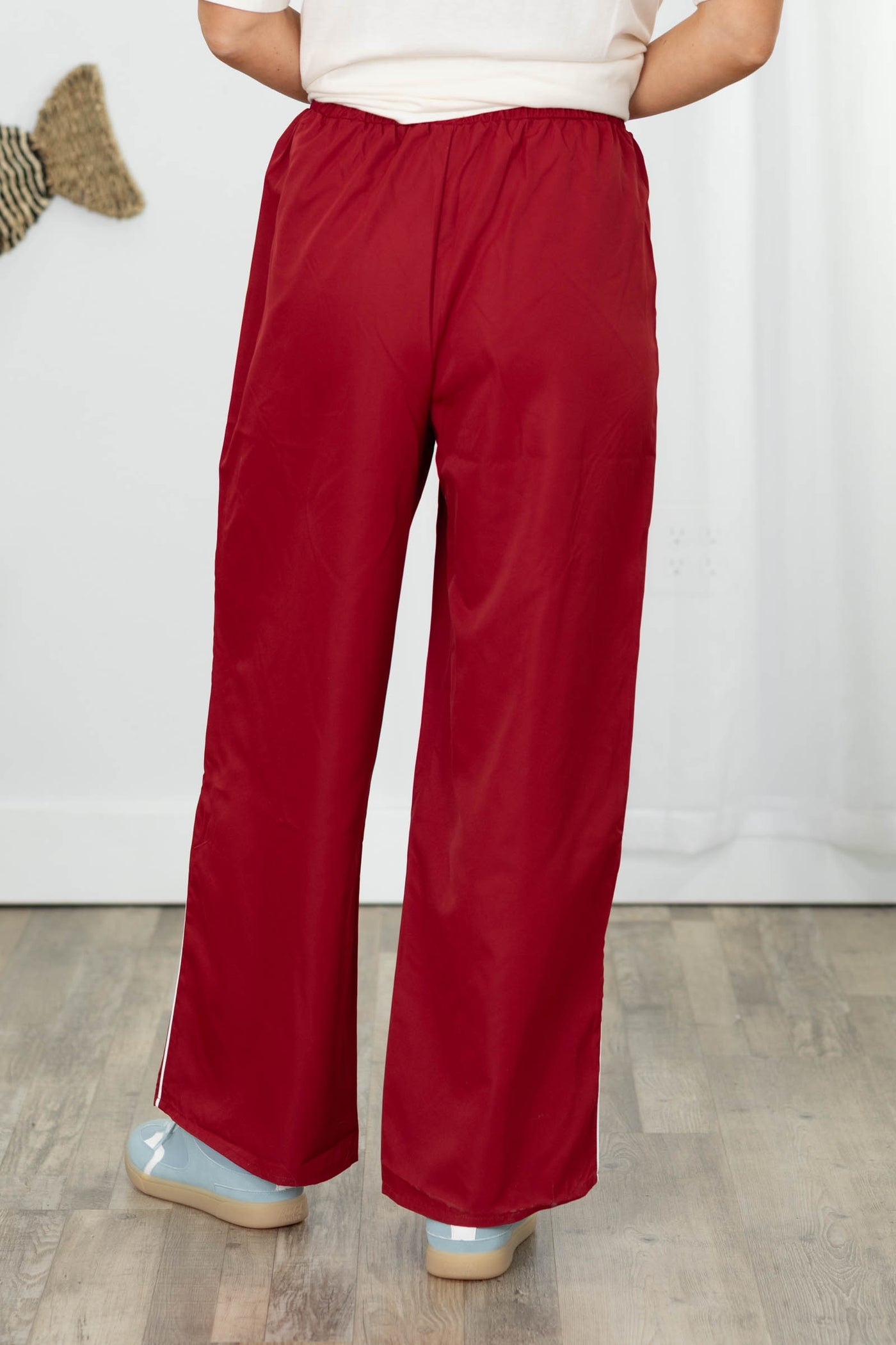 Red Wide Leg Track Pants Piping Detail