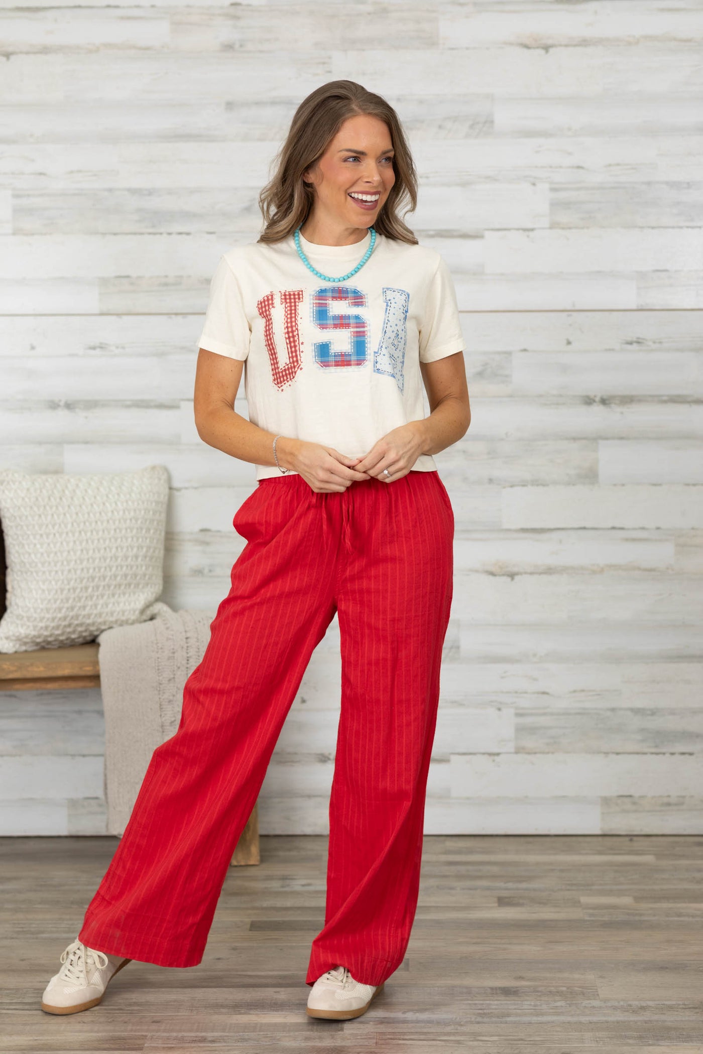 USA Patchwork Cropped Tee- 100% Cotton