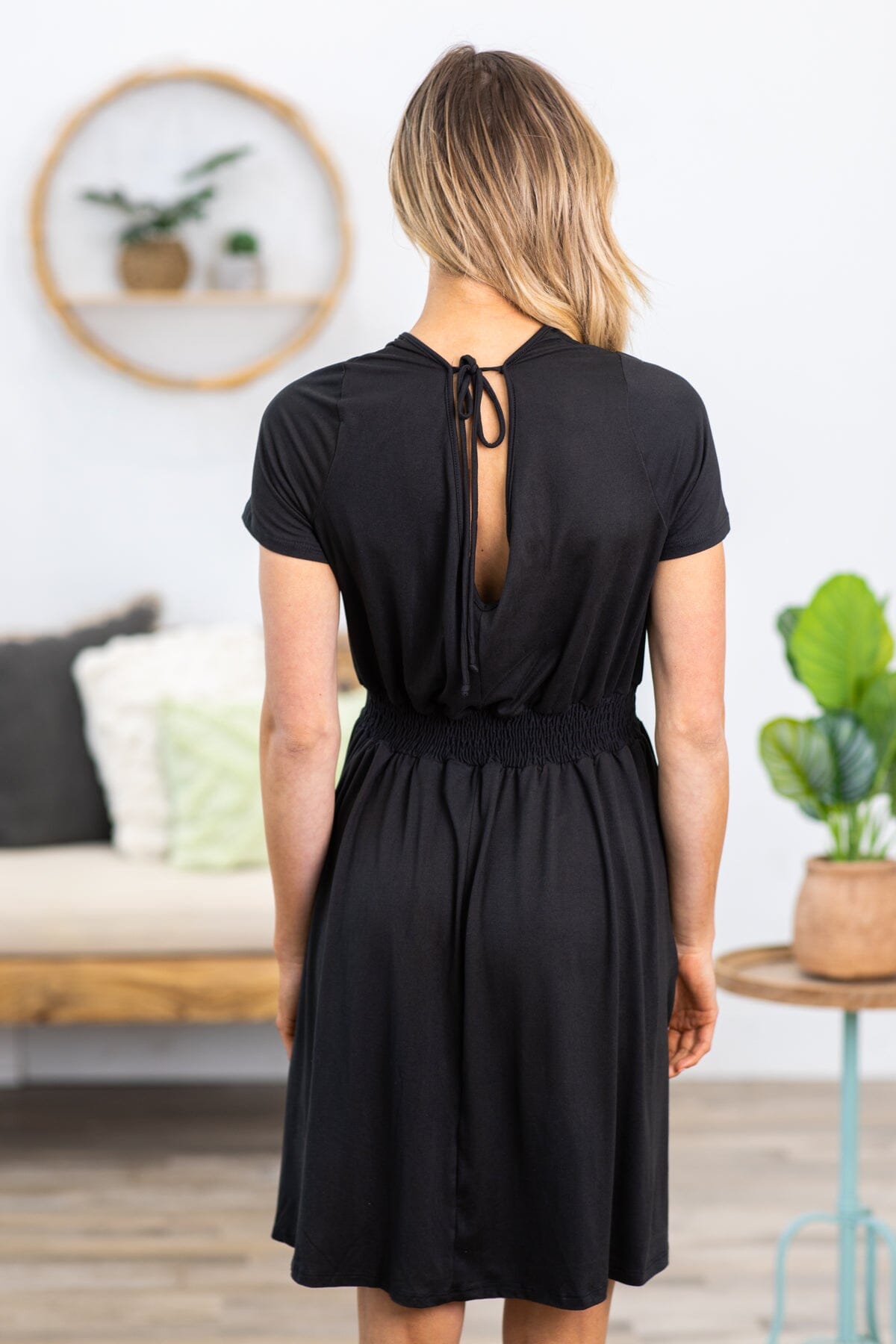 Black Surplice Front Short Sleeve Dress - Filly Flair