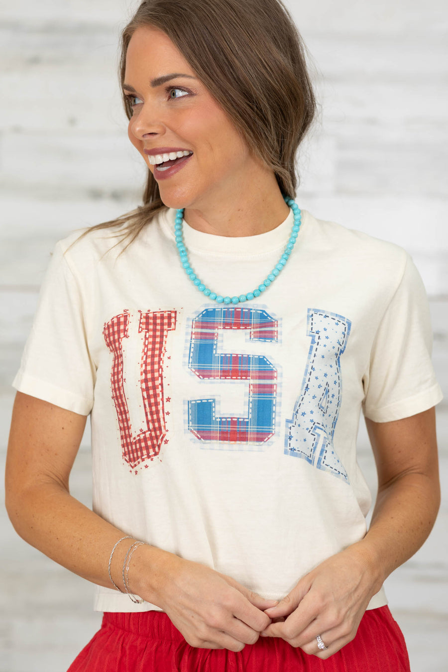 USA Patchwork Cropped Tee- 100% Cotton
