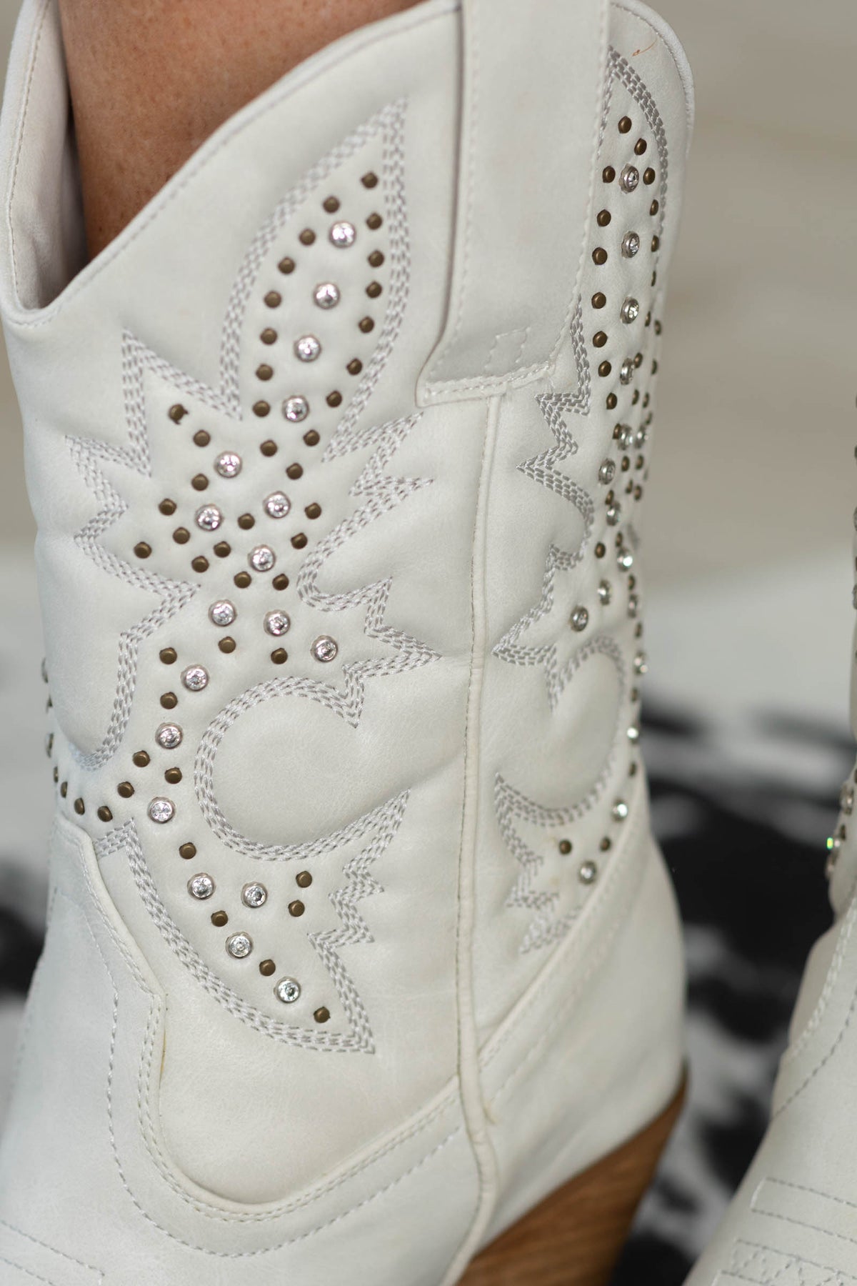 Off White Faux Leather Western Boot