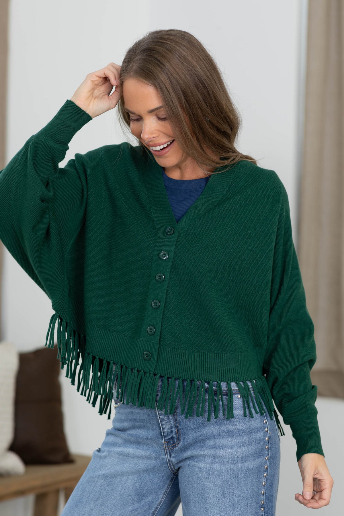 Staccato Fringe Hem Button Up Cardigan