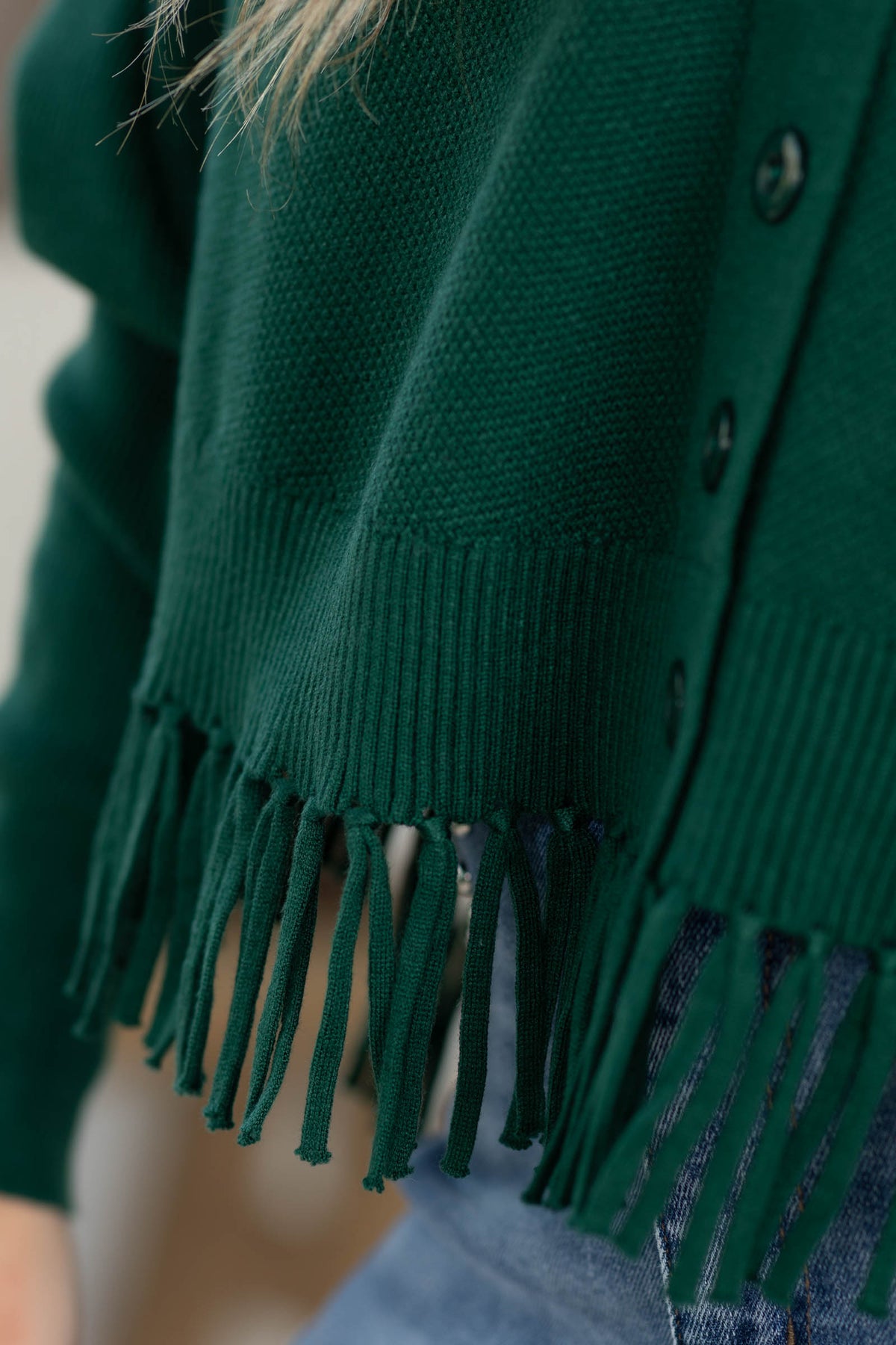 Staccato Fringe Hem Button Up Cardigan