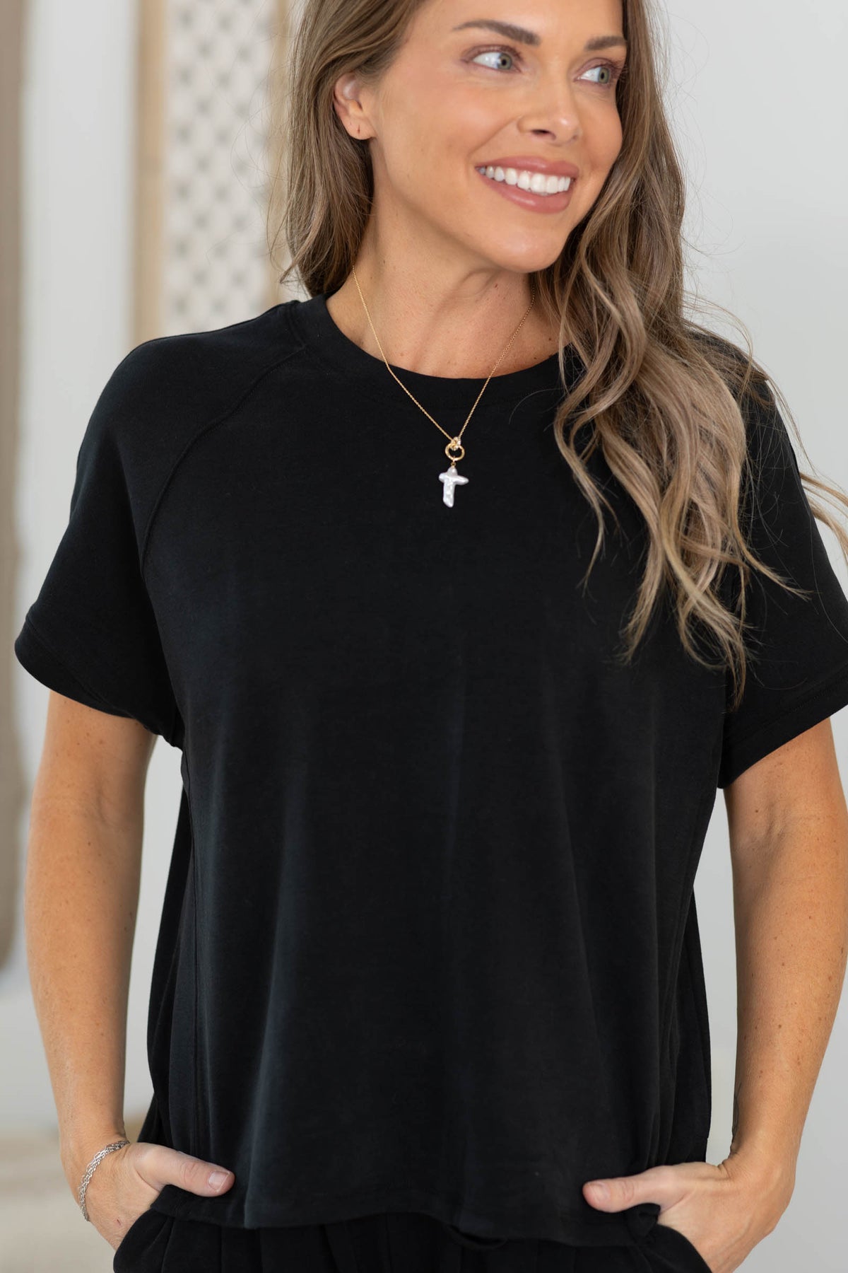 Relaxed Crew Neck Raglan Short Sleeve Top