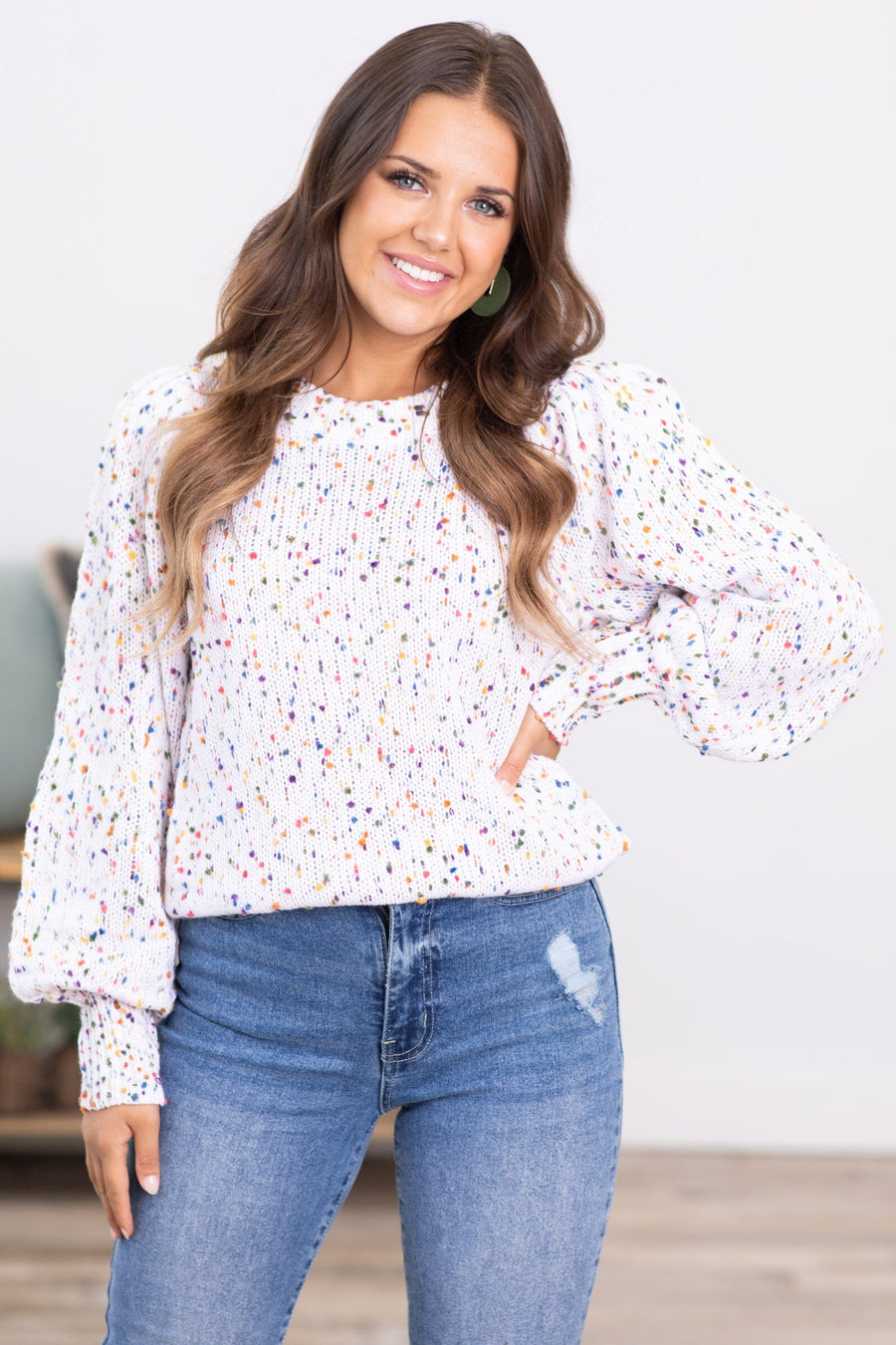 Off White Multicolor Popcorn Sweater - Filly Flair
