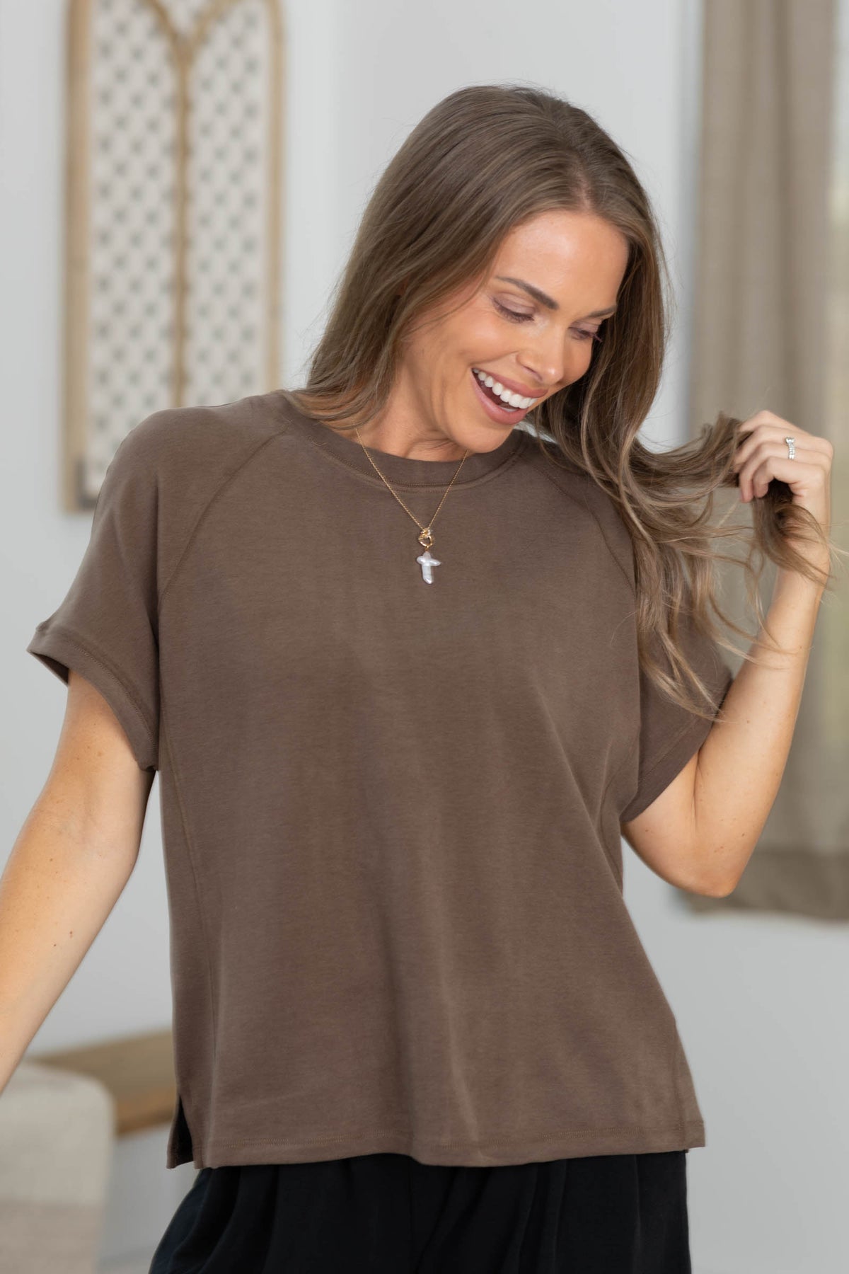 Relaxed Crew Neck Raglan Short Sleeve Top