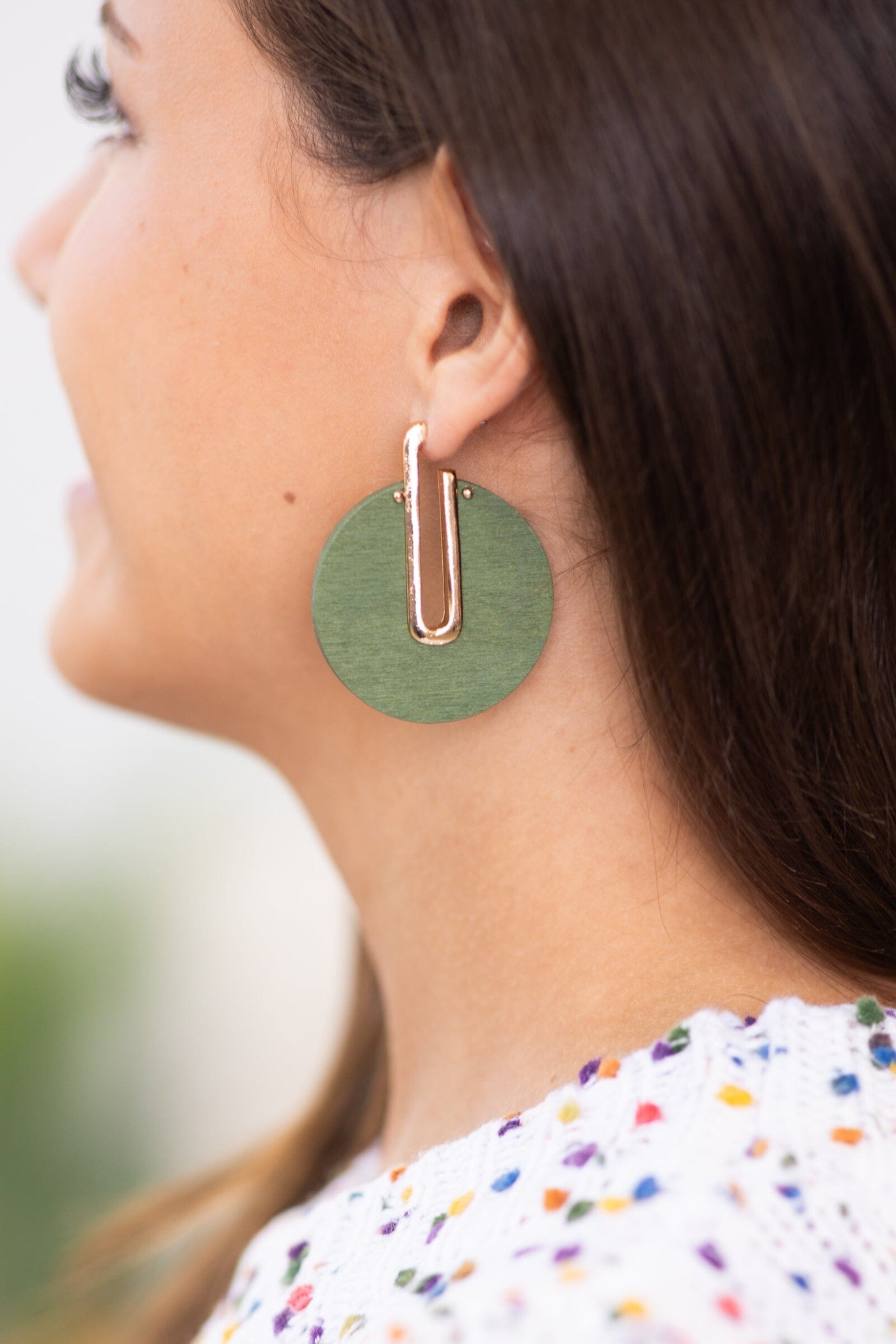 Olive and Gold Wood Circle Earrings - Filly Flair
