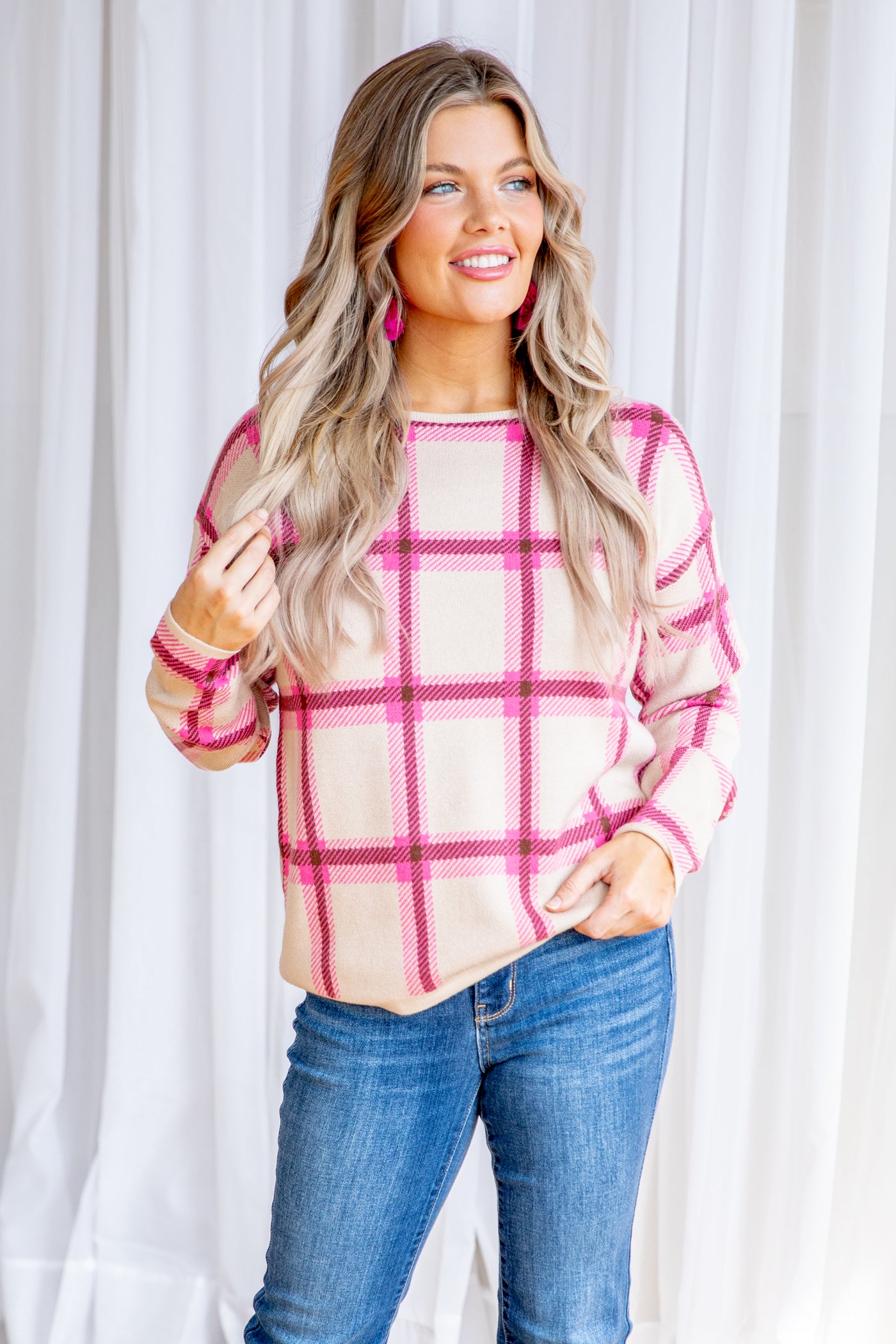 Brown and Oatmeal Plaid Sweater