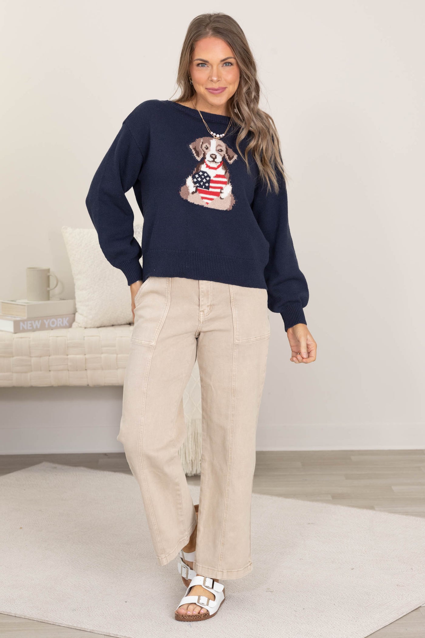 Navy American Heart Puppy Sweater Top