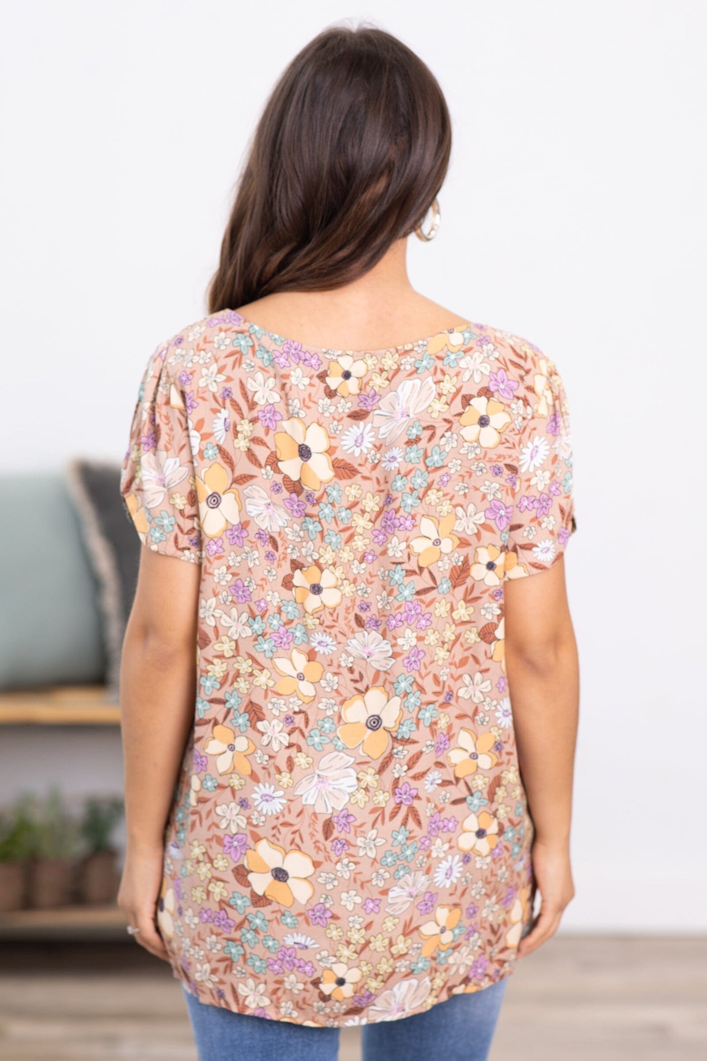 Dusty Rose Multicolor Floral Print Top - Filly Flair