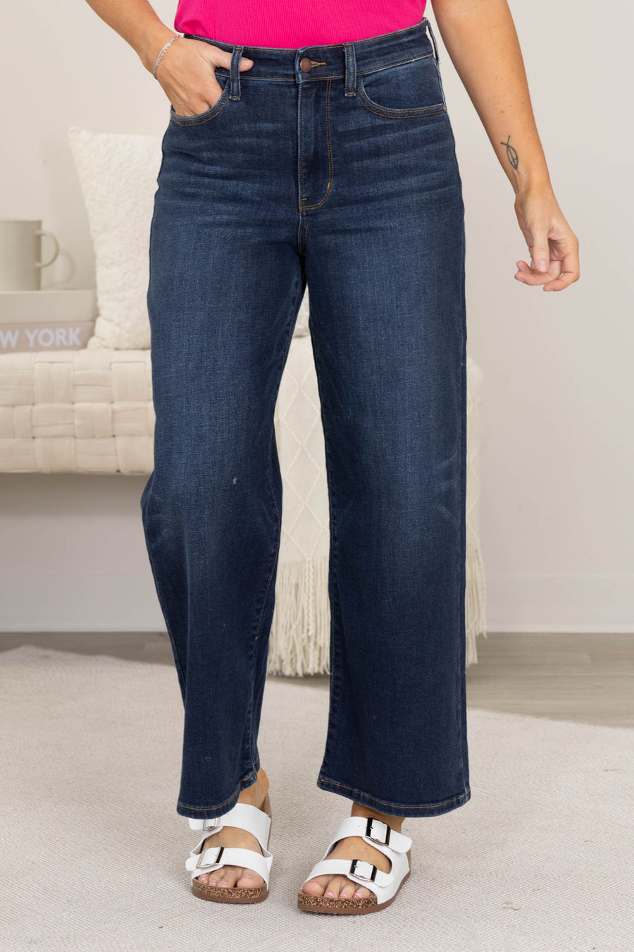 Judy Blue Dark High Waisted Ankle Wide Wide Jeans