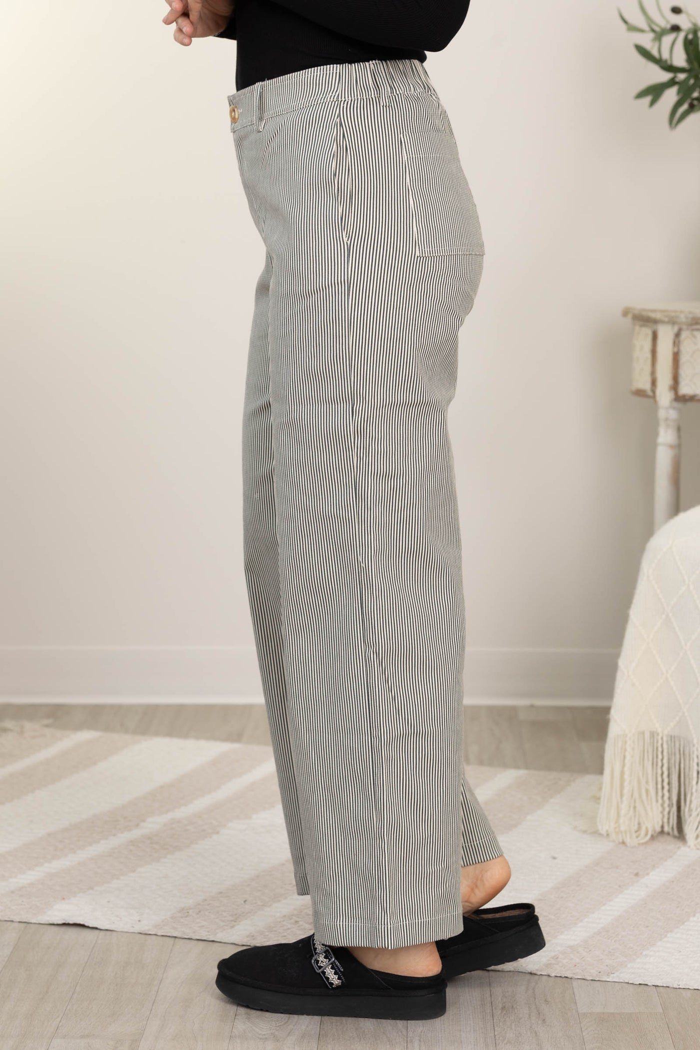 Black And Cream Striped Wide Leg Pants