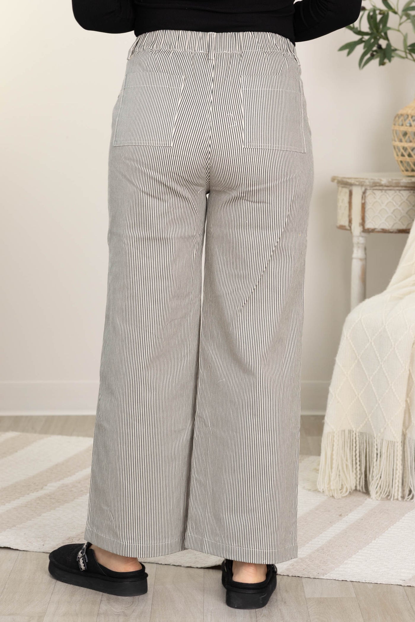 Black And Cream Striped Wide Leg Pants