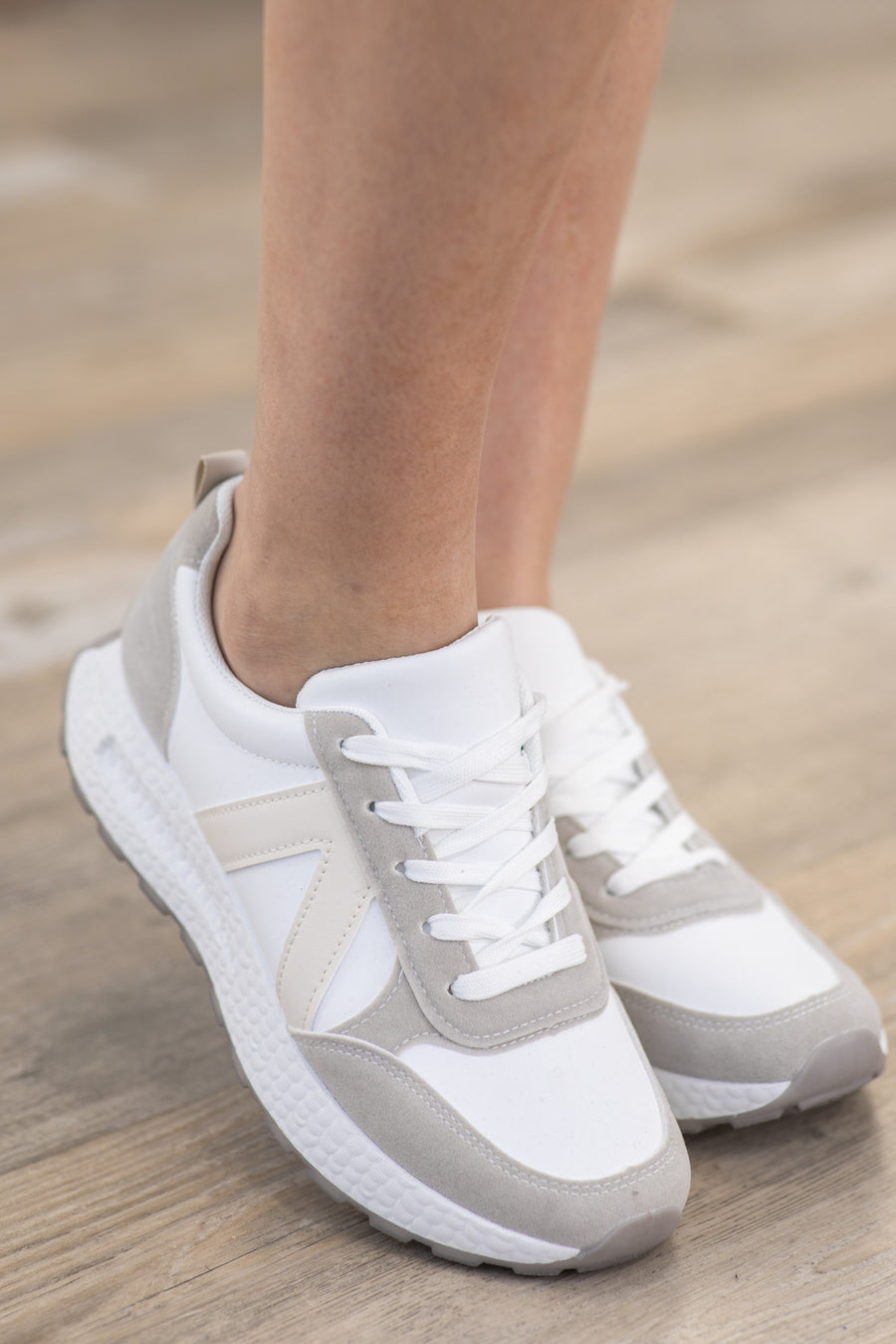 Beige Platform Lace Up Sneaker