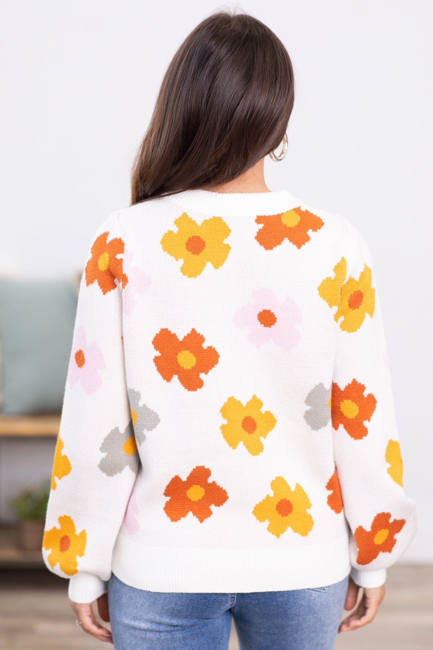Off White Multicolor Intarisa Flowers Sweater - Filly Flair