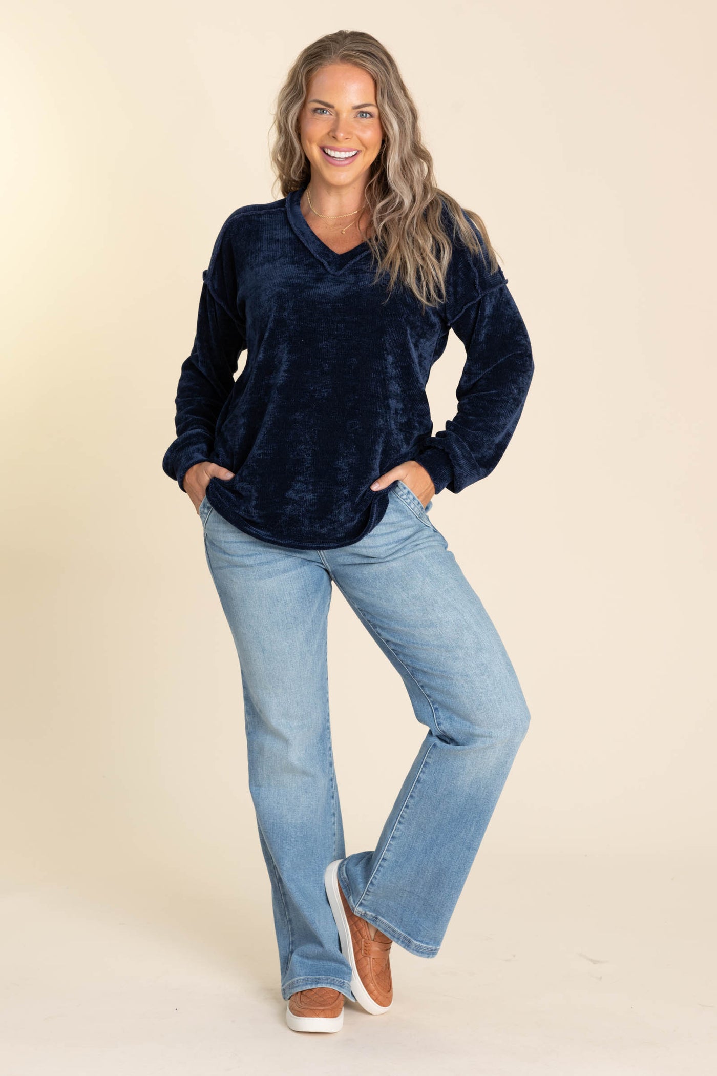 Chenille V-Neck Comfy Knit Tops