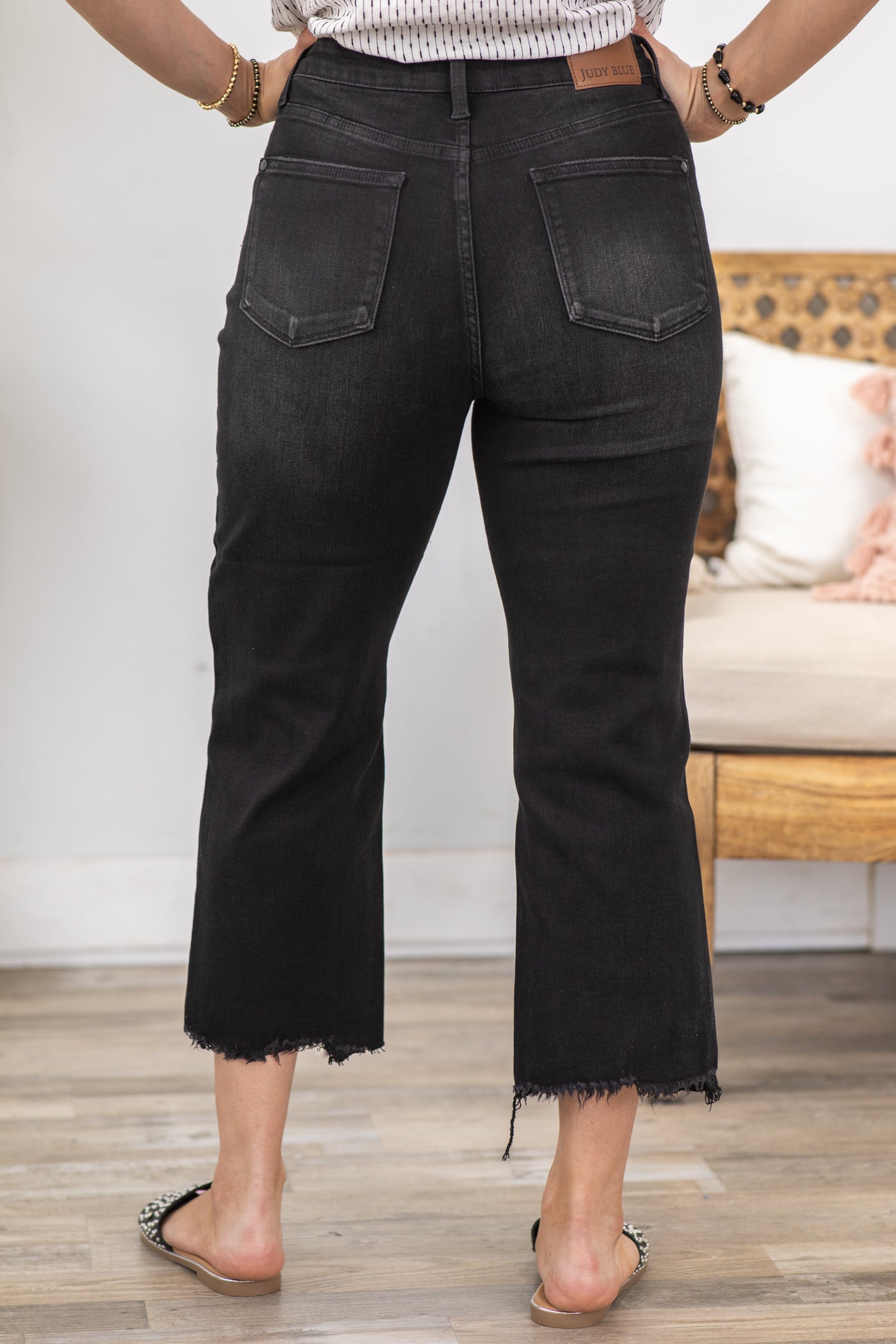 Judy Blue Black Raw Hem Crop Wide Leg Jeans