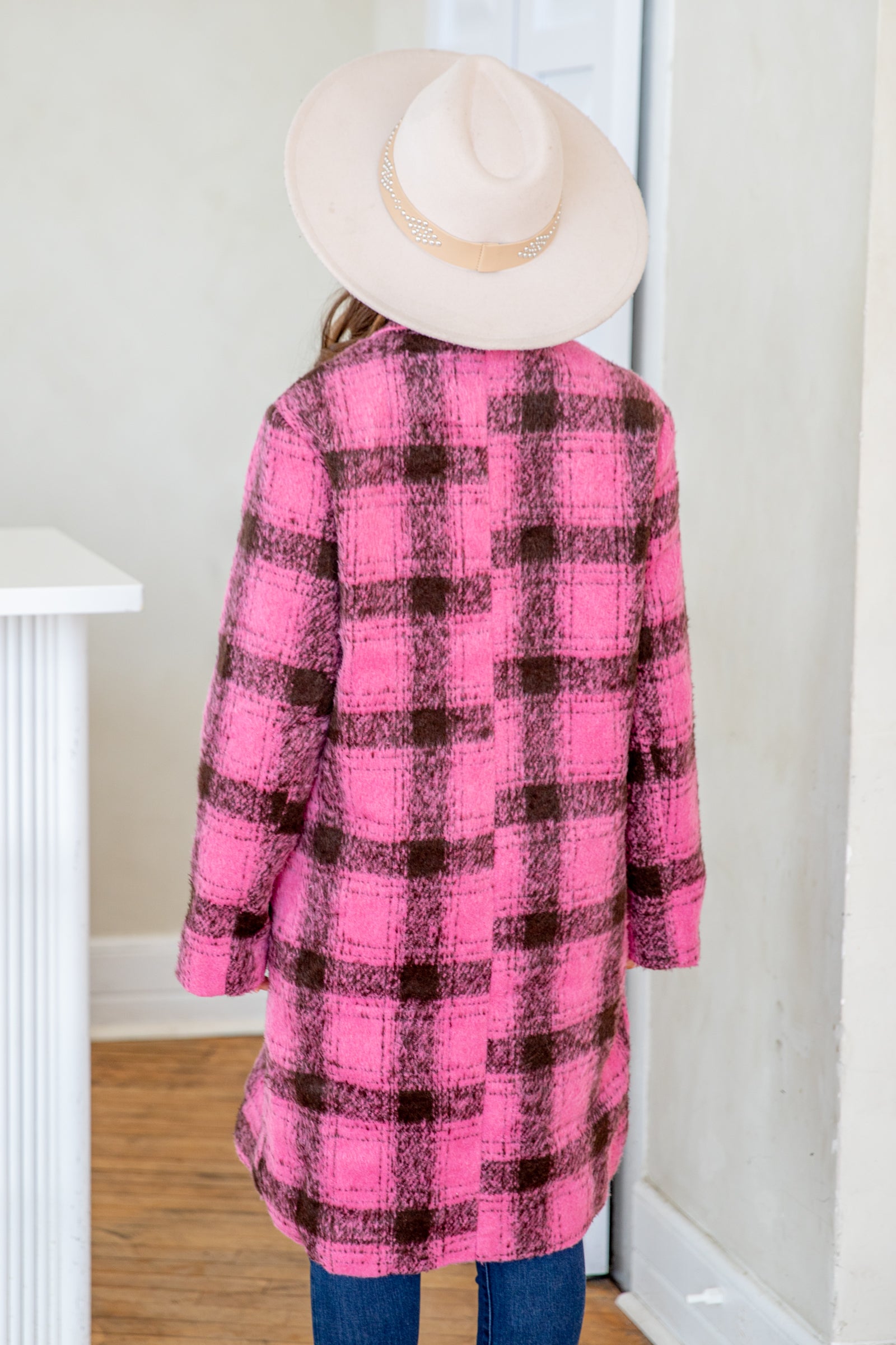 Pink and Brown Plaid Long Jacket