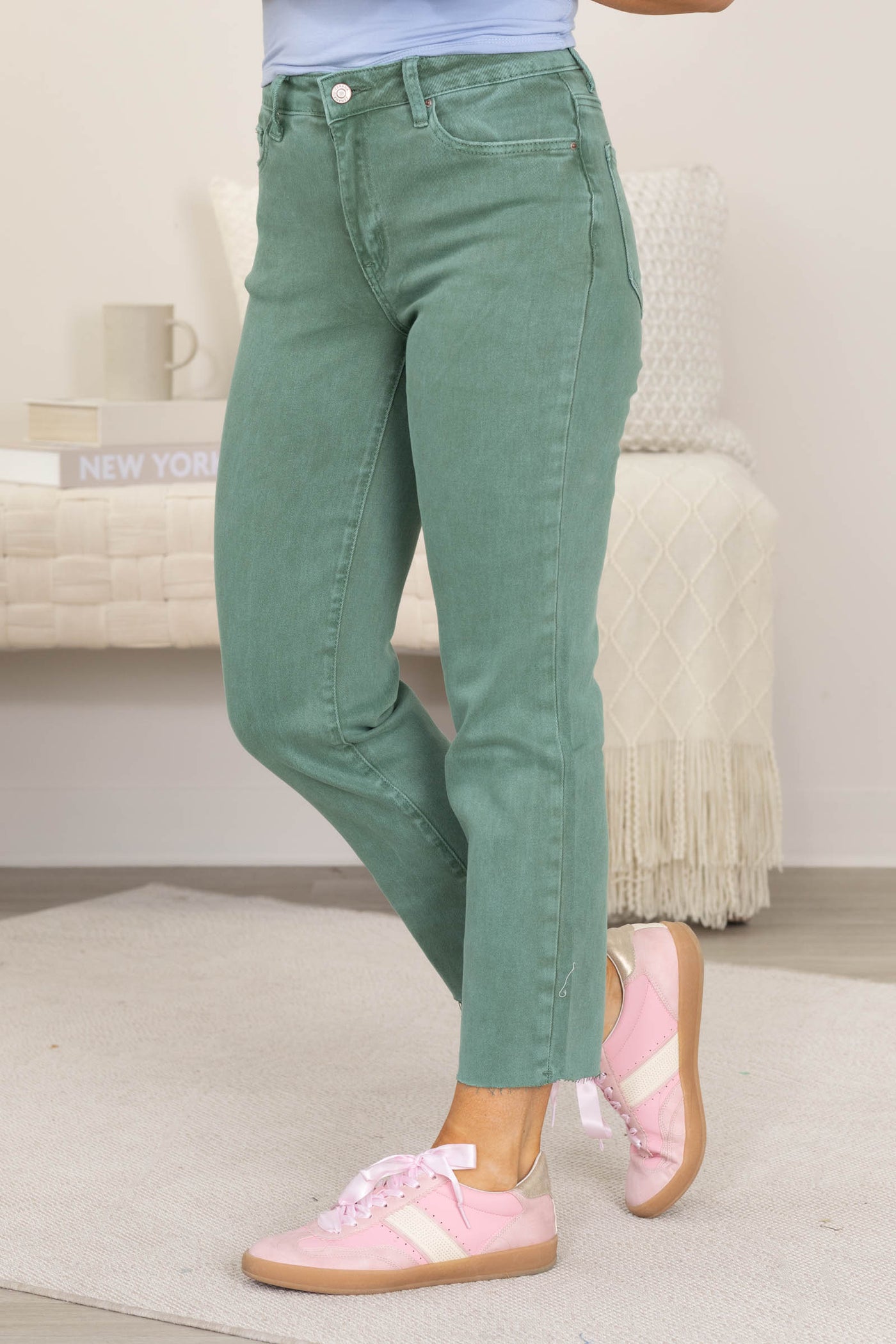 Washed High Waist Cropped Straight Pants