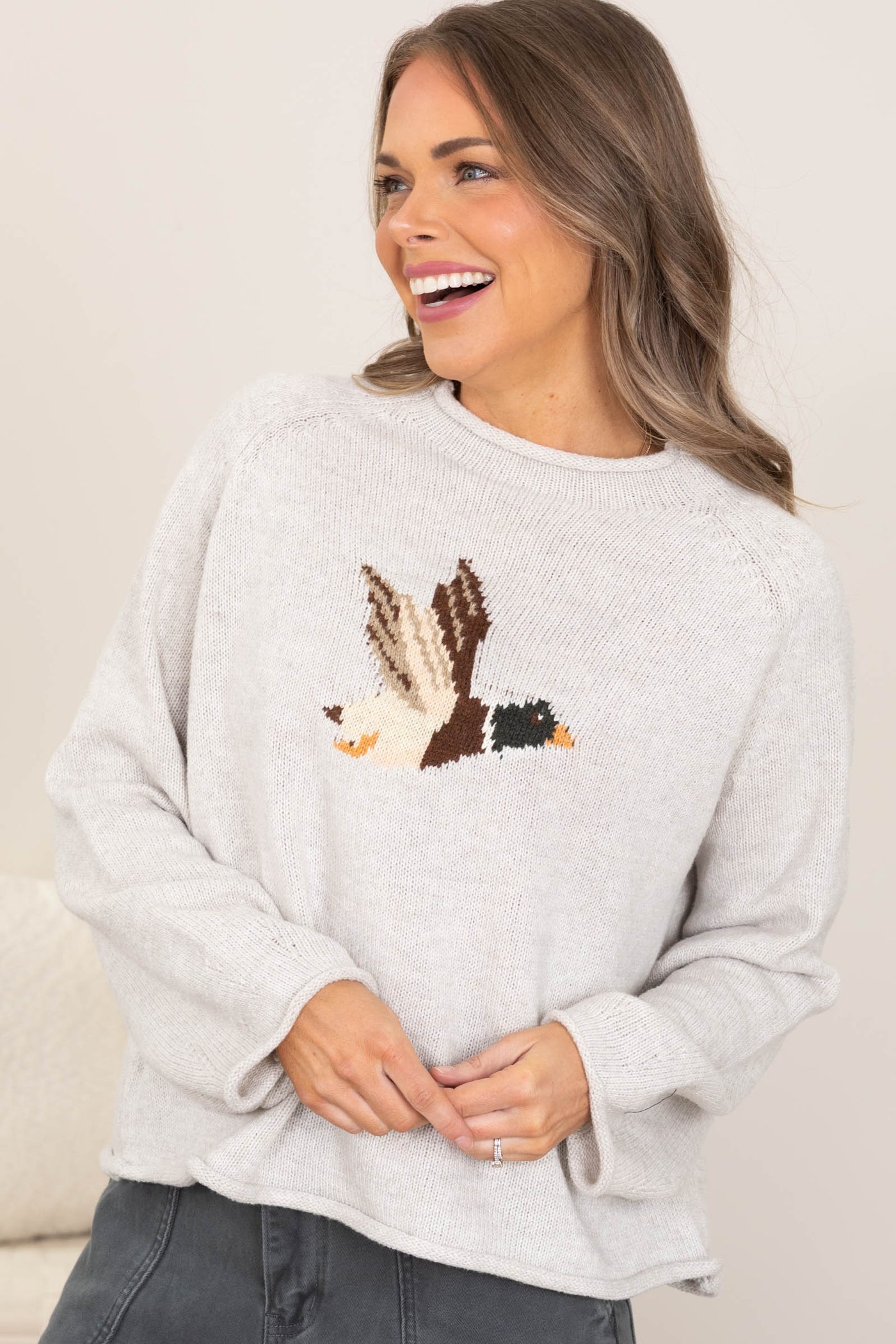 Oatmeal Sweater With Flying Duck