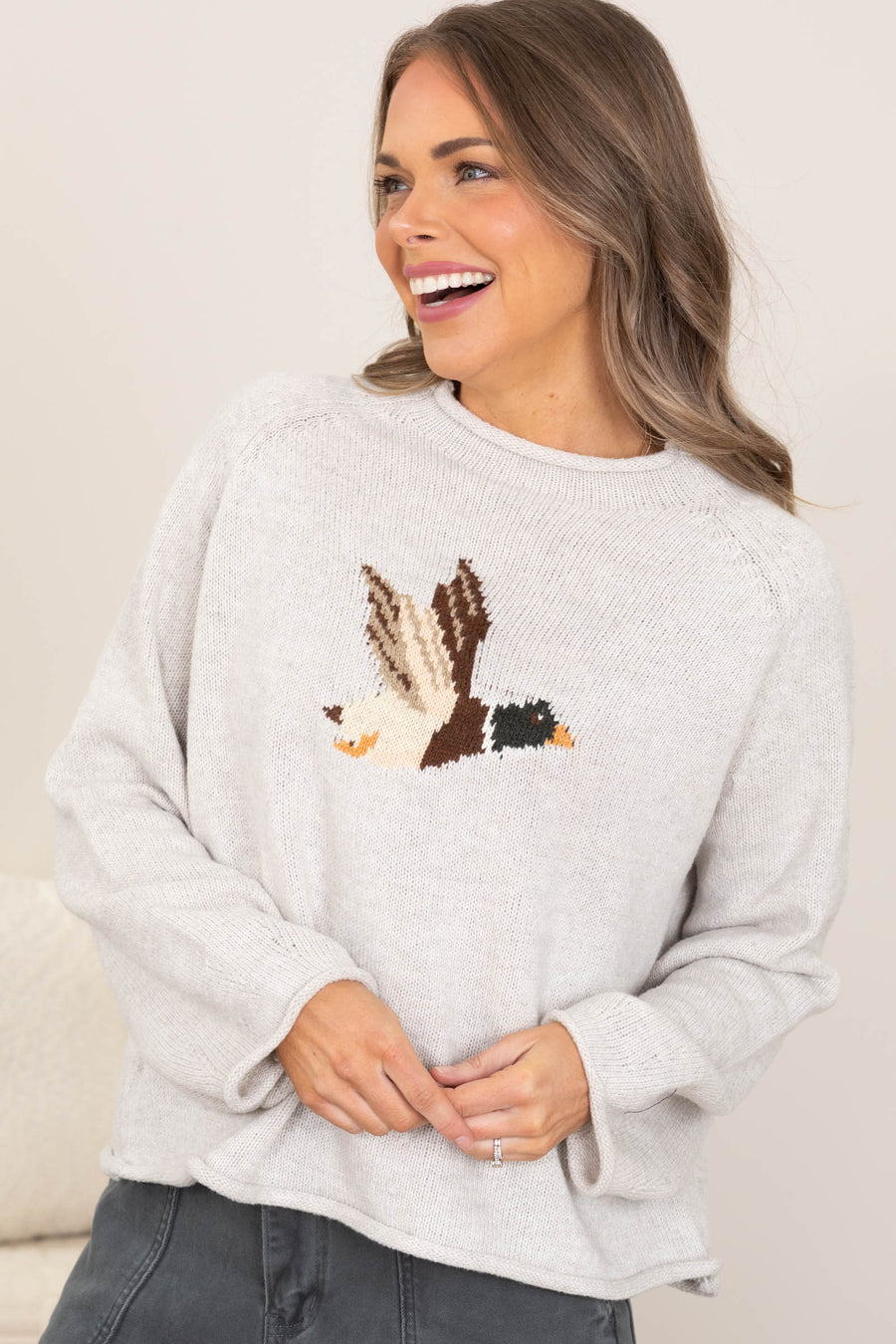 Oatmeal Sweater With Flying Duck