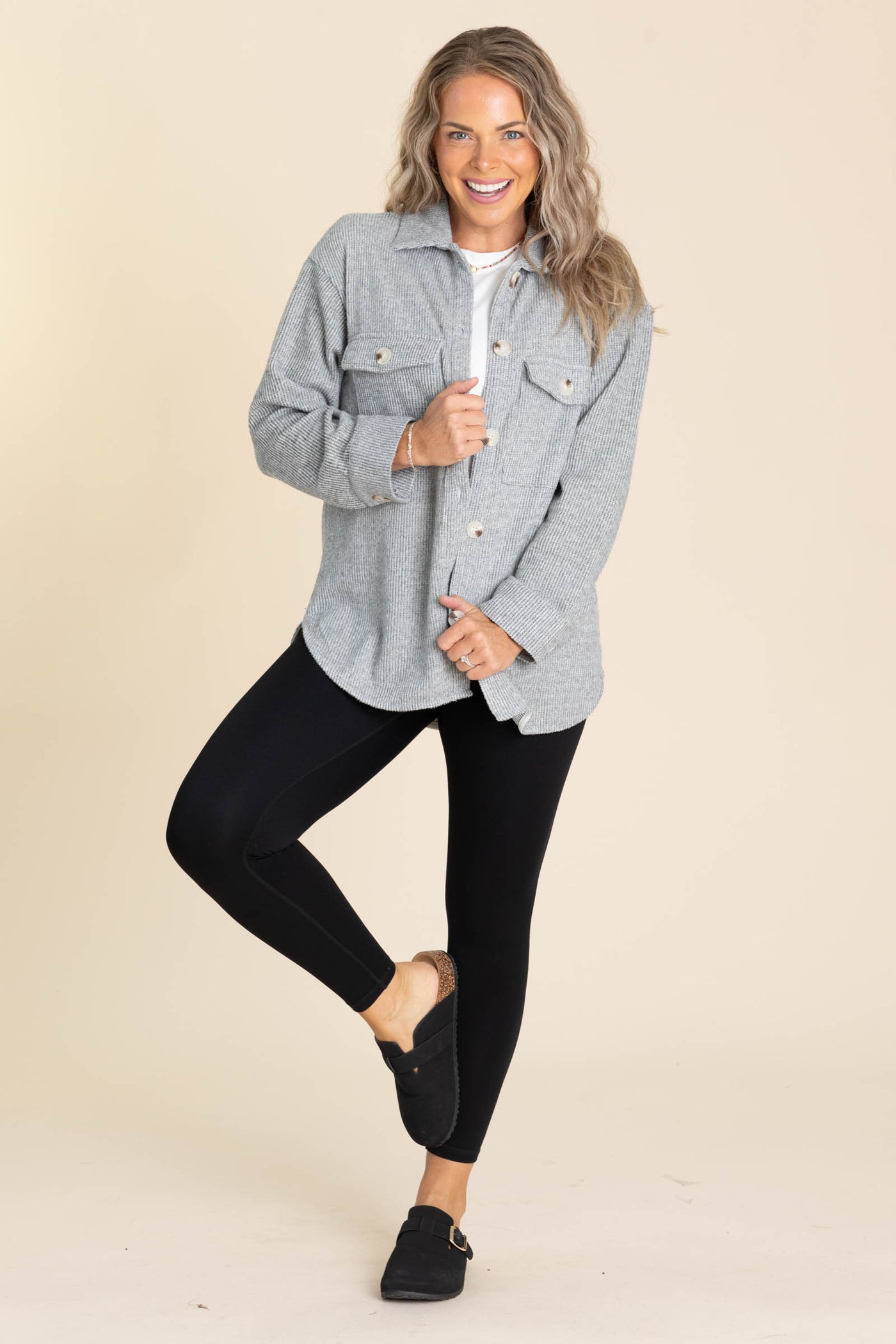Heather Grey Cozy Brushed Waffle Shacket