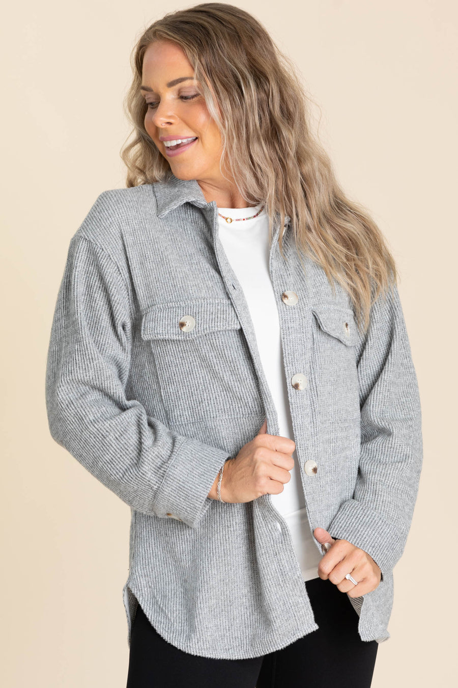 Heather Grey Cozy Brushed Waffle Shacket