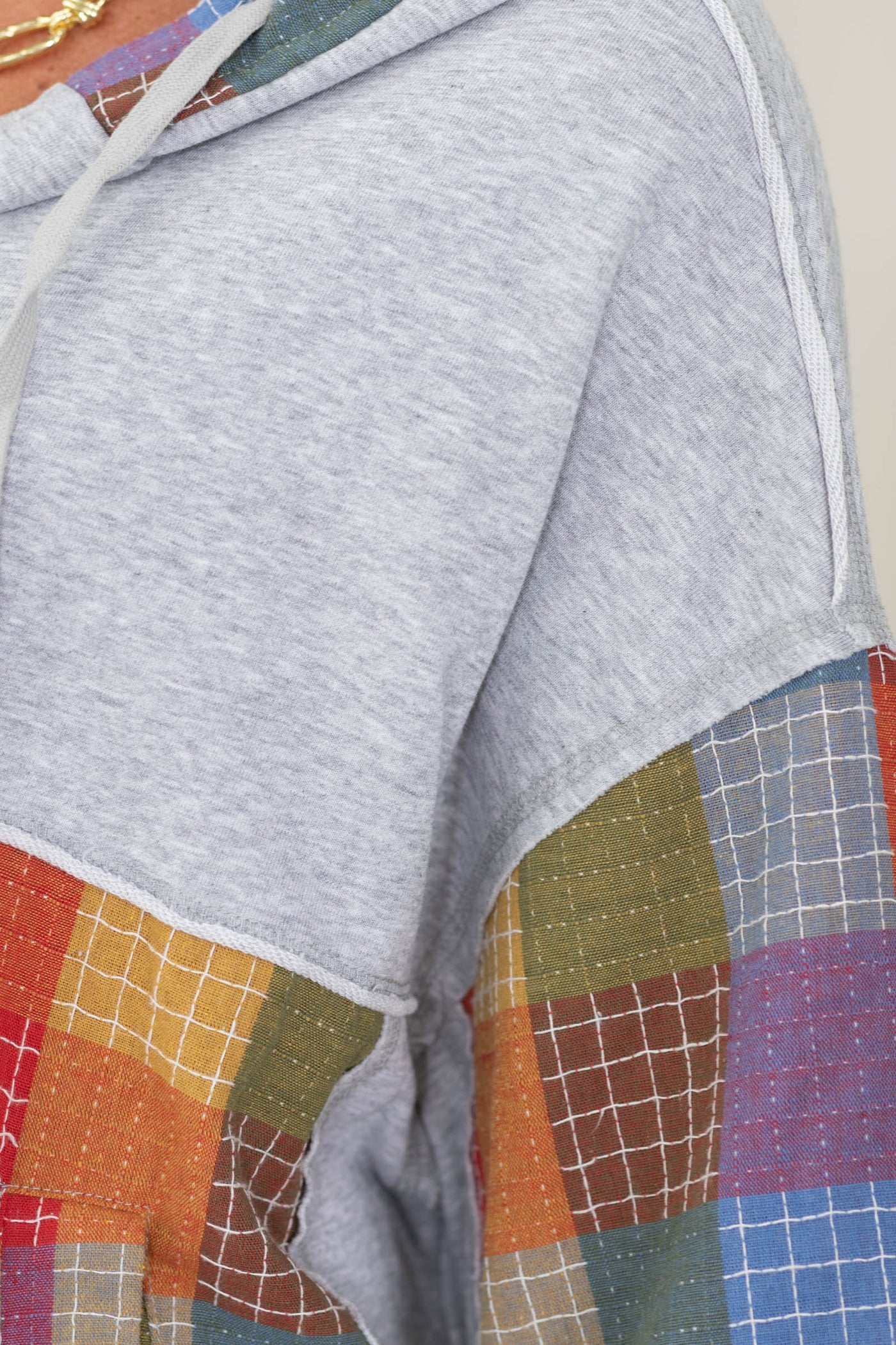 Heather Grey Zip Up With Multicolor Checker
