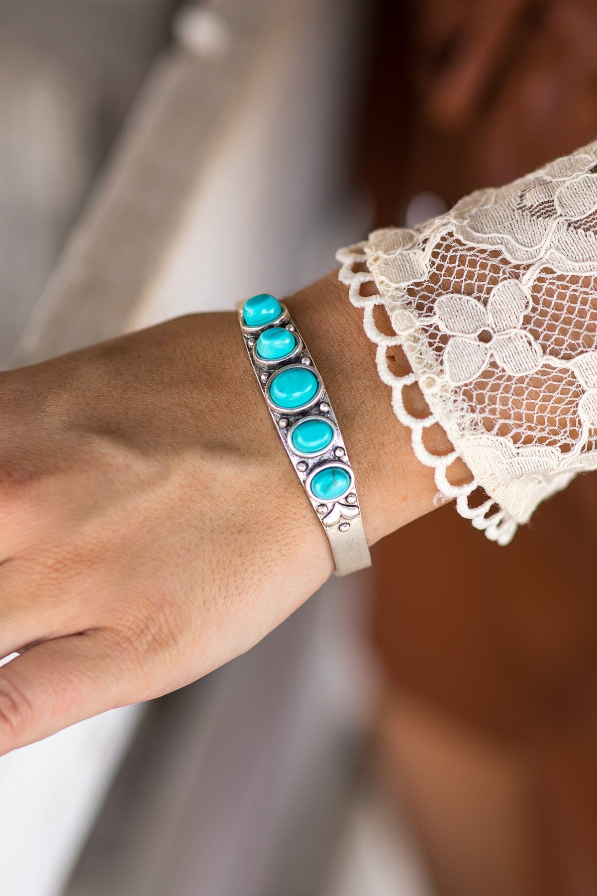 Turquoise Natural Stone Cuff Bracelet - Filly Flair