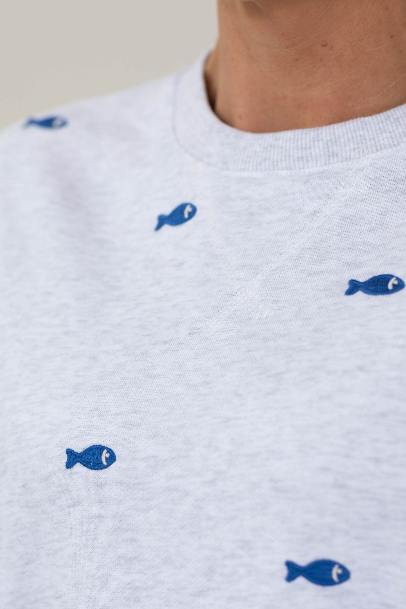 Heather Grey With Blue Fish Crewneck Sweatshirt