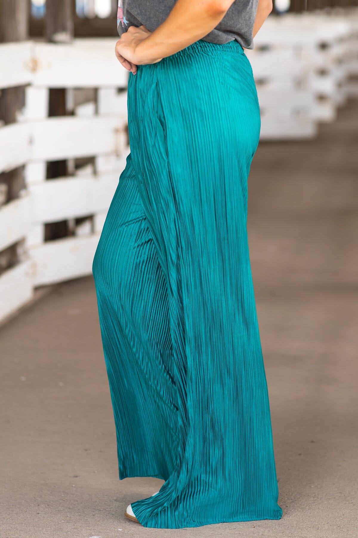 Turquoise Crystal Pleat Wide Leg Pants - Filly Flair