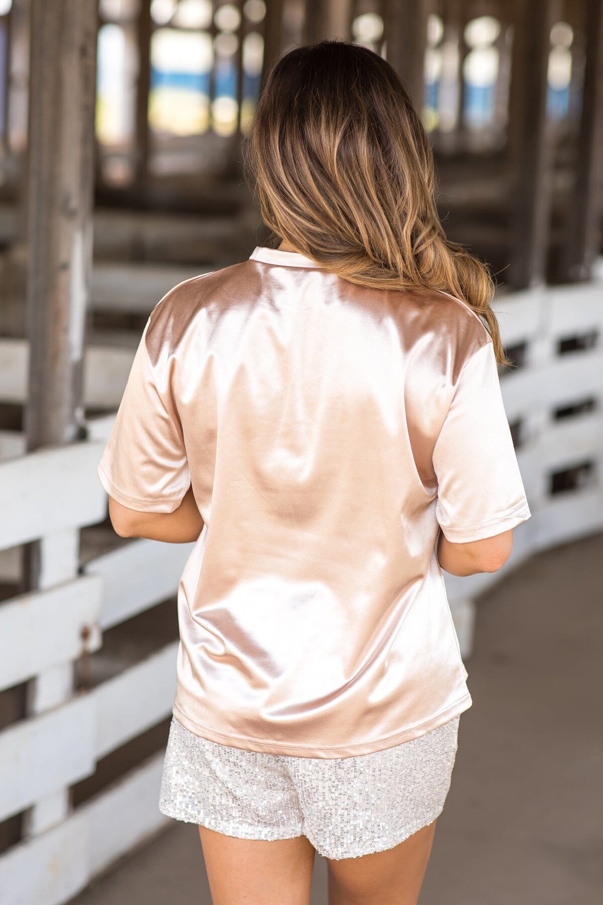 Gold Short Sleeve Top With Pocket Detail - Filly Flair