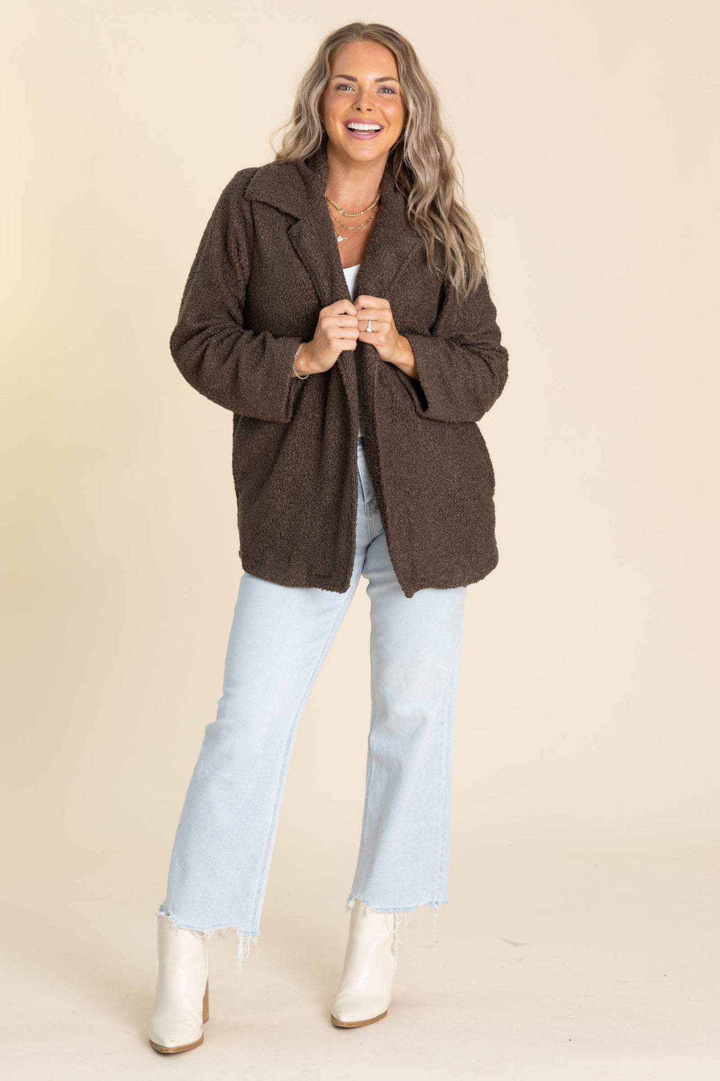Mocha Fur Sherpa Open Jacket