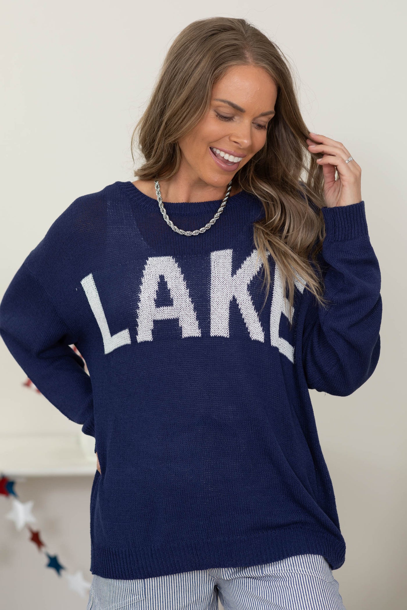 Navy Lake Lightweight Sweater Top