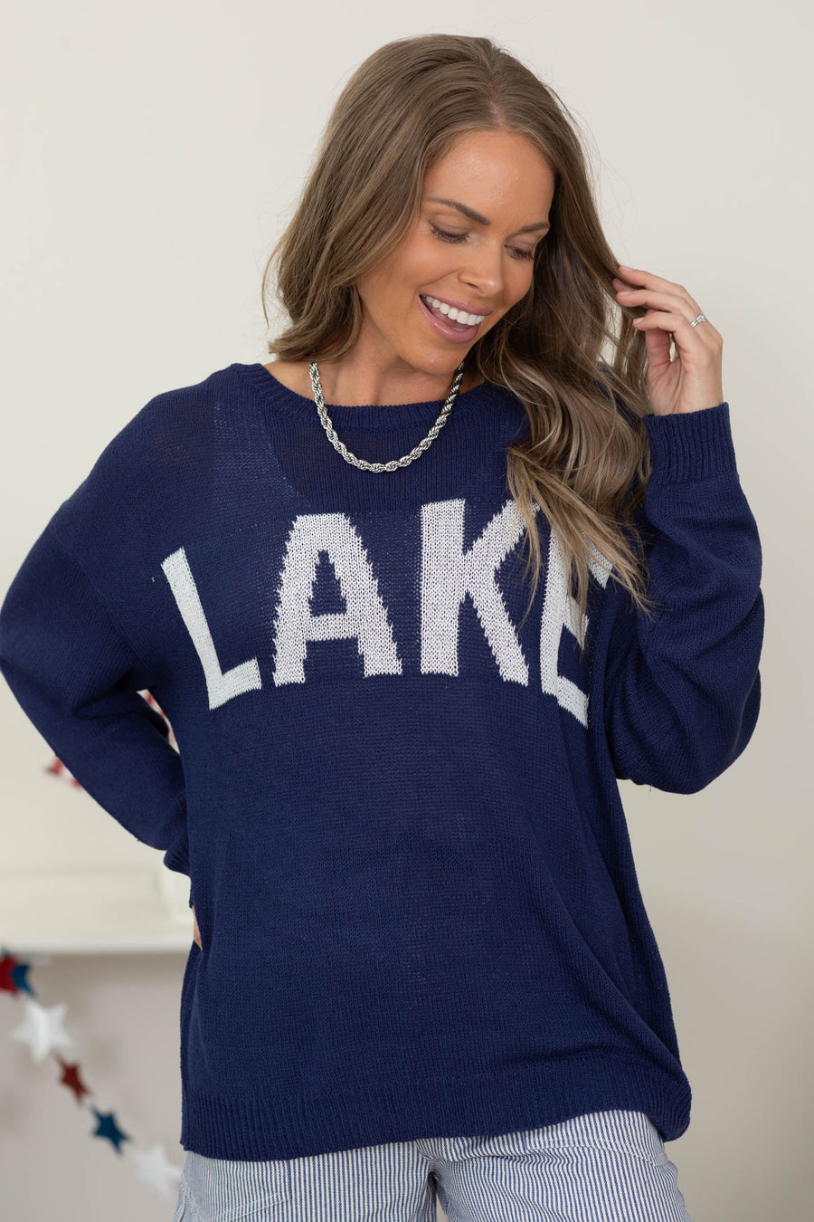 Navy Lake Lightweight Sweater Top