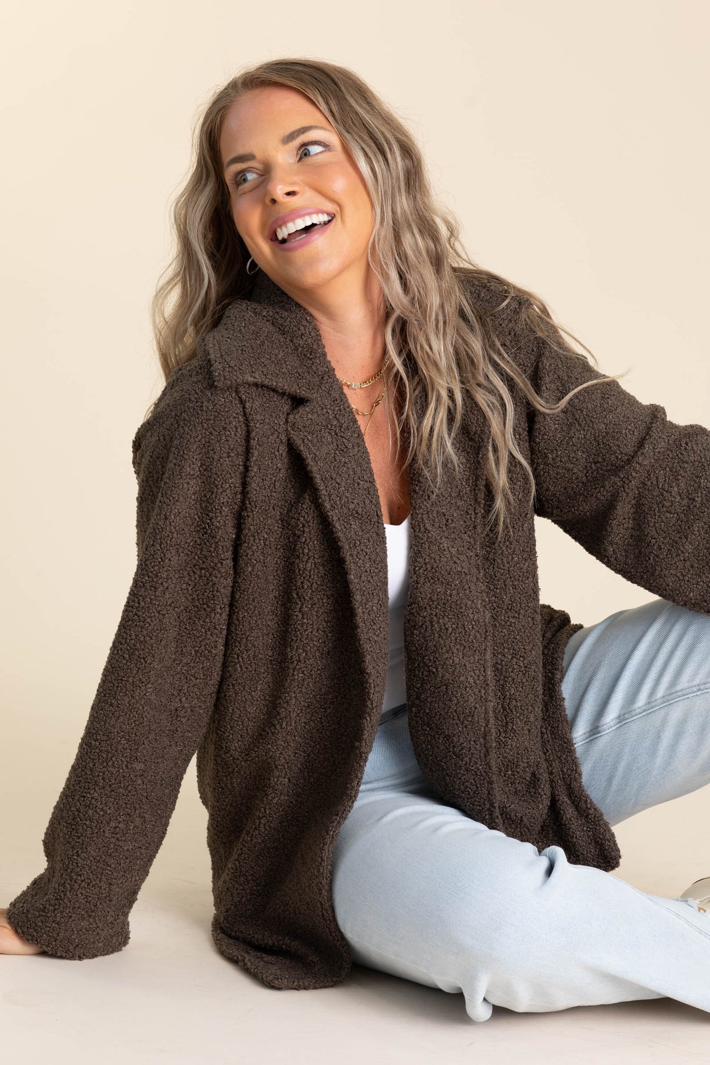 Mocha Fur Sherpa Open Jacket