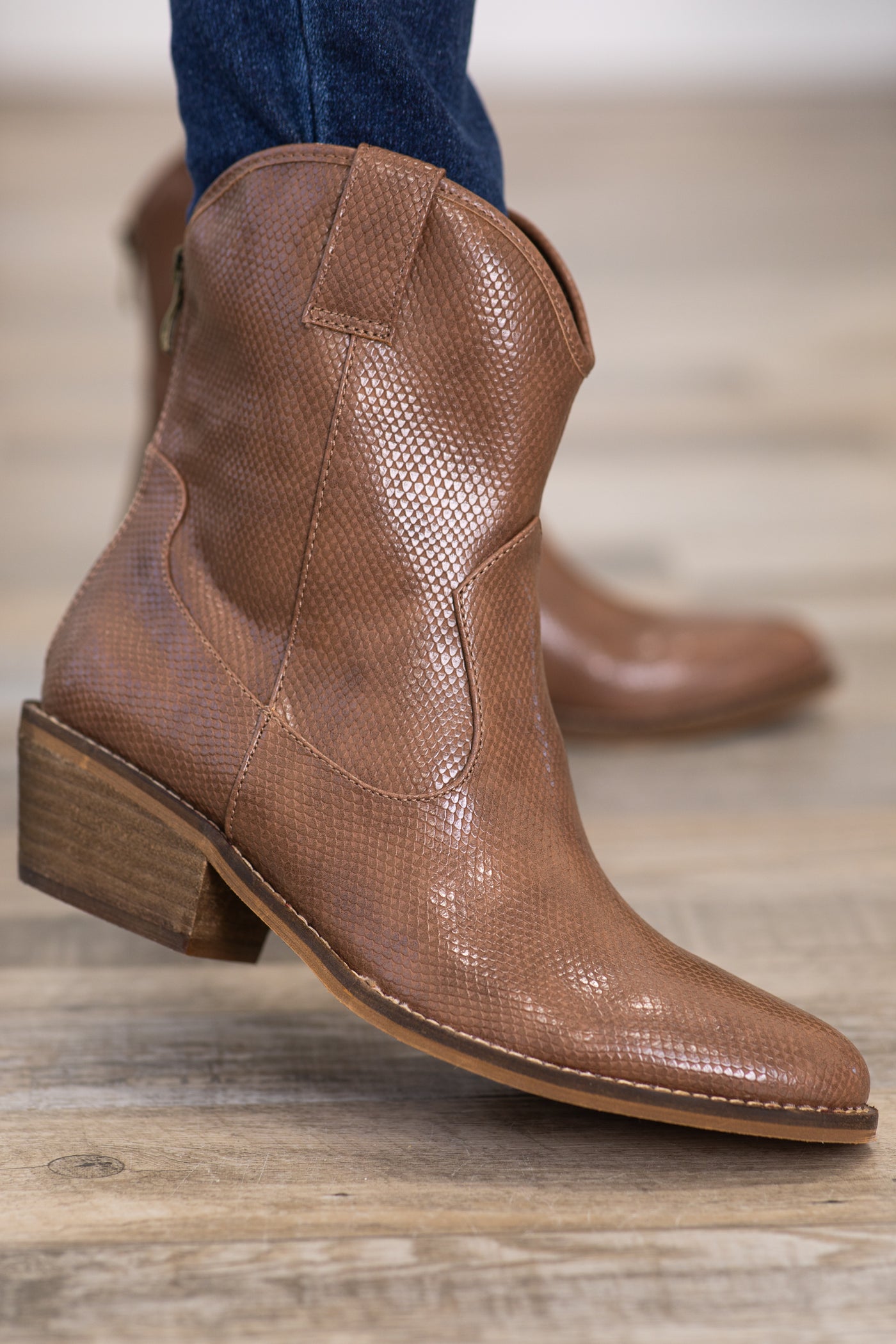 Taupe Point Toe Short Western Booties