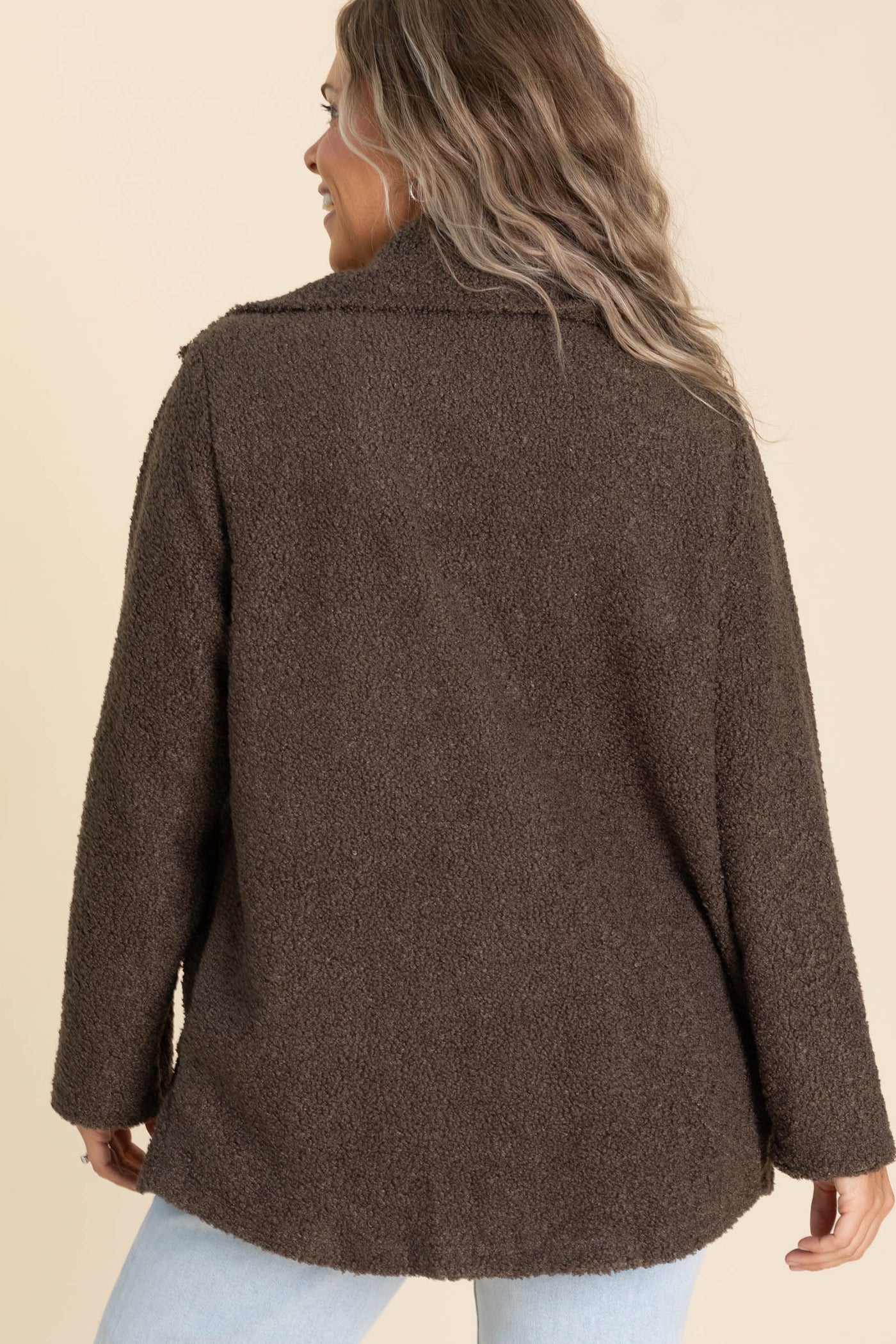 Mocha Fur Sherpa Open Jacket