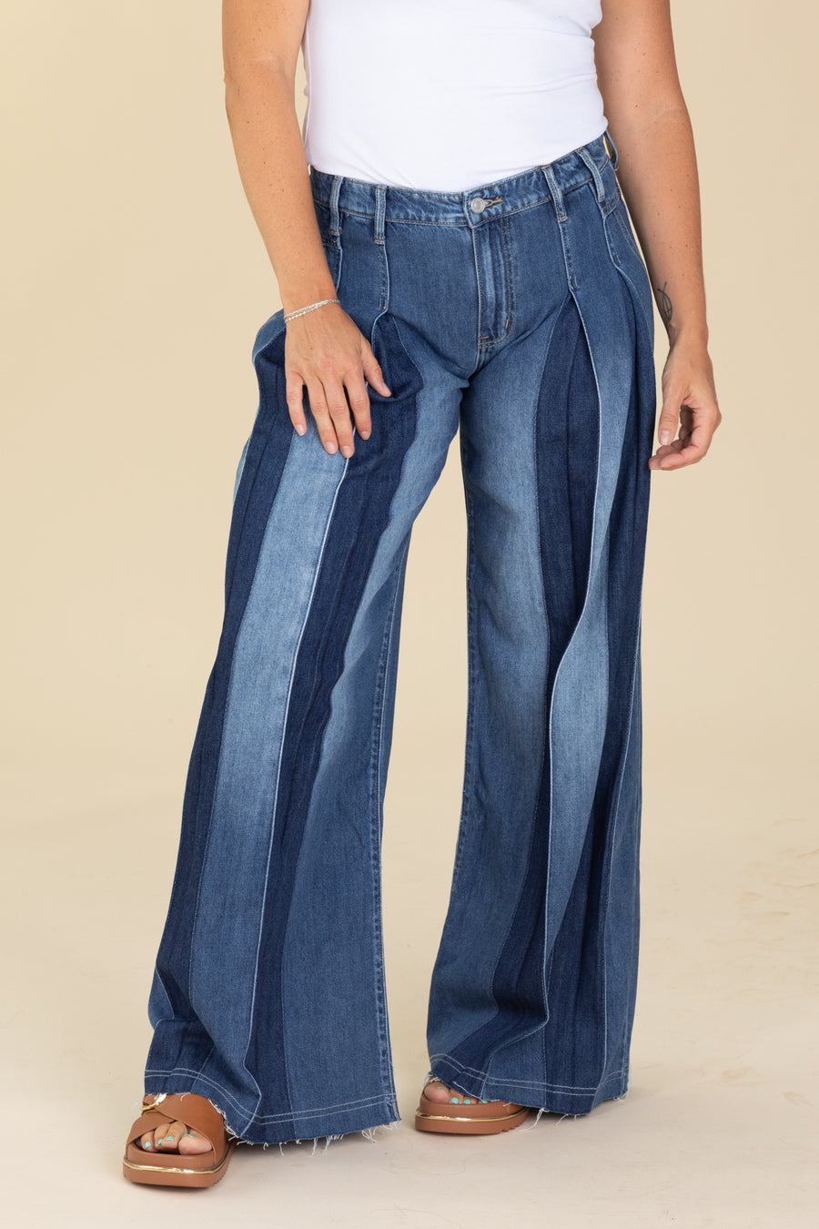 KanCan Dark High Rise Pleat Wide Leg Jeans