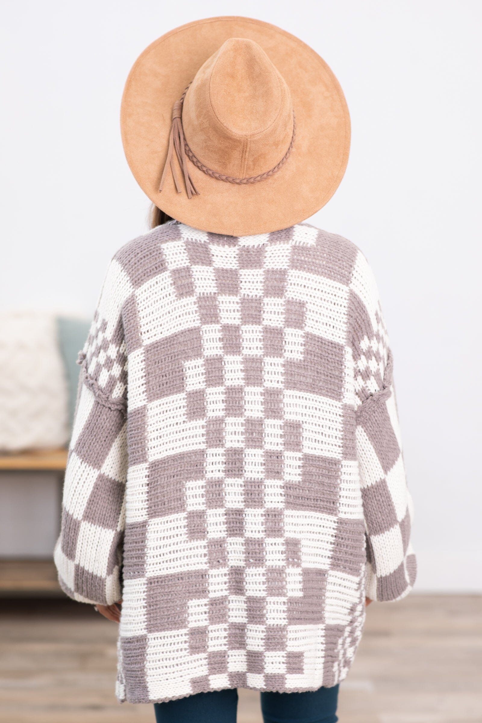 Mocha and Ivory Checkerboard Chunky Cardigan - Filly Flair
