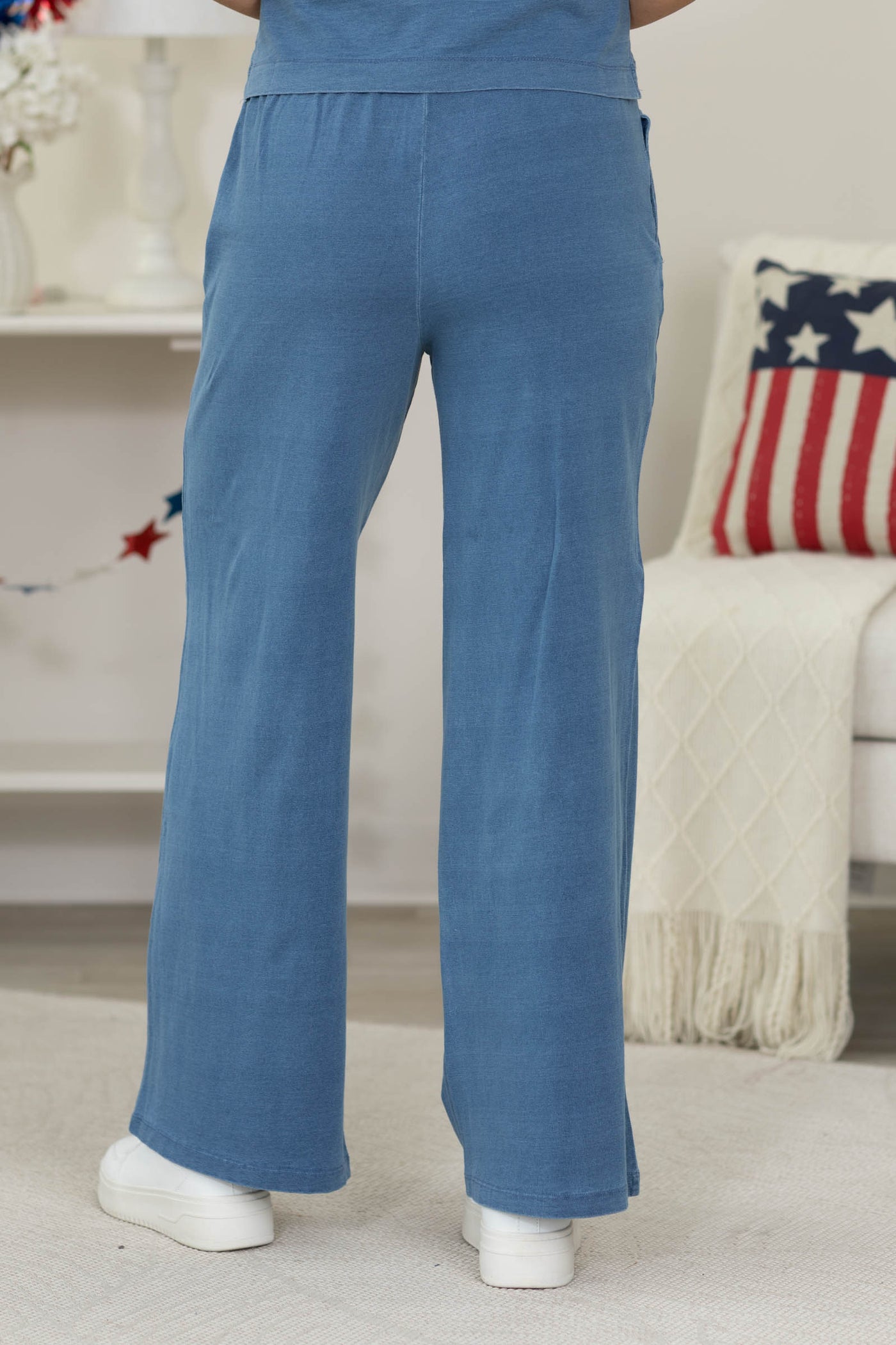 Denim Knit Elastic Wide Leg Pants