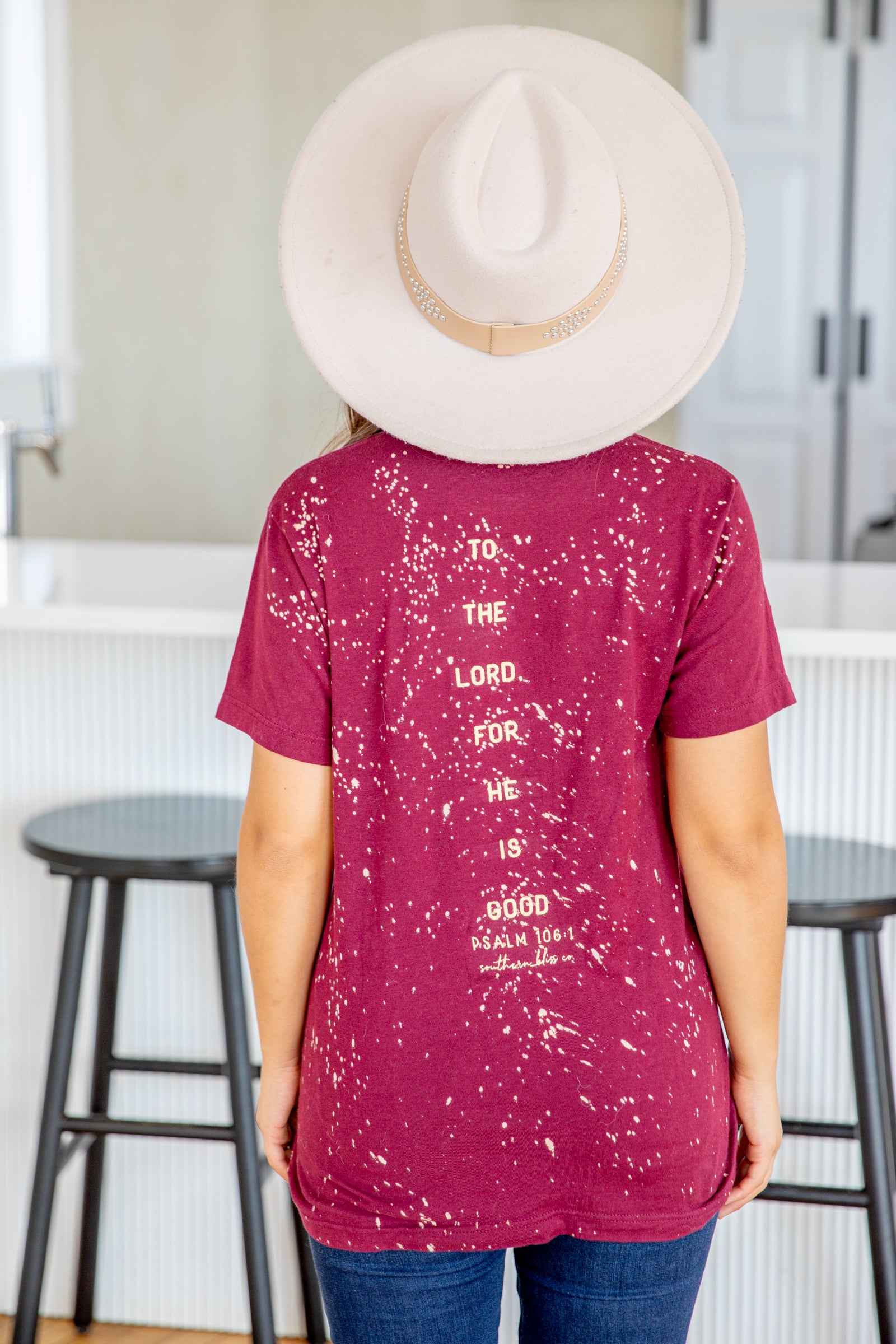 Burgundy Give Thanks Bleached Graphic Tee