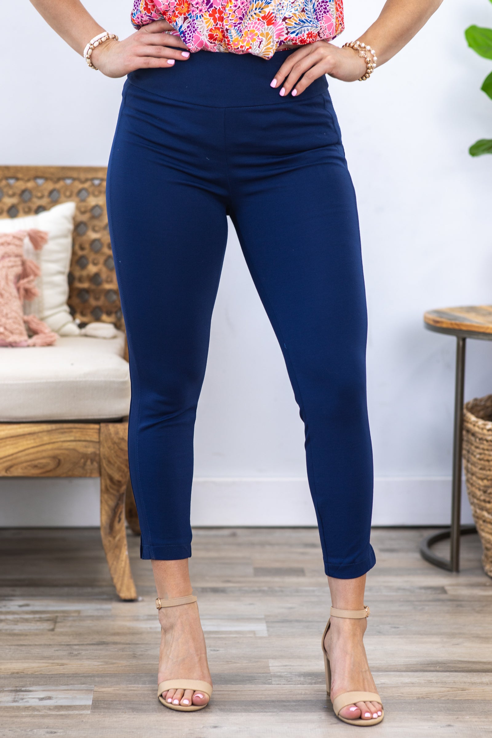 Navy High Waisted Pull-On Pant