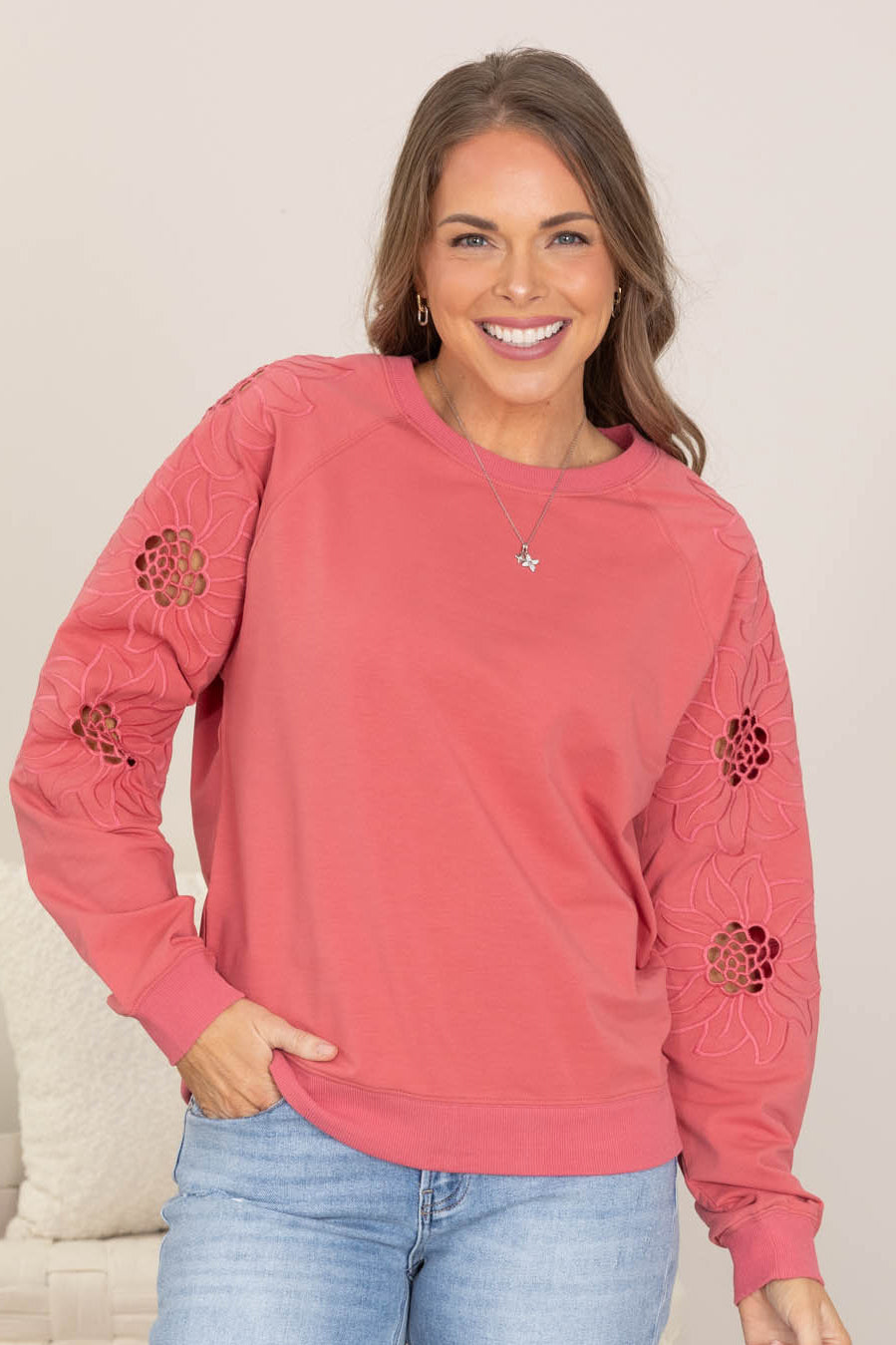 Flower Embroidery Sleeve Knit Pullovers