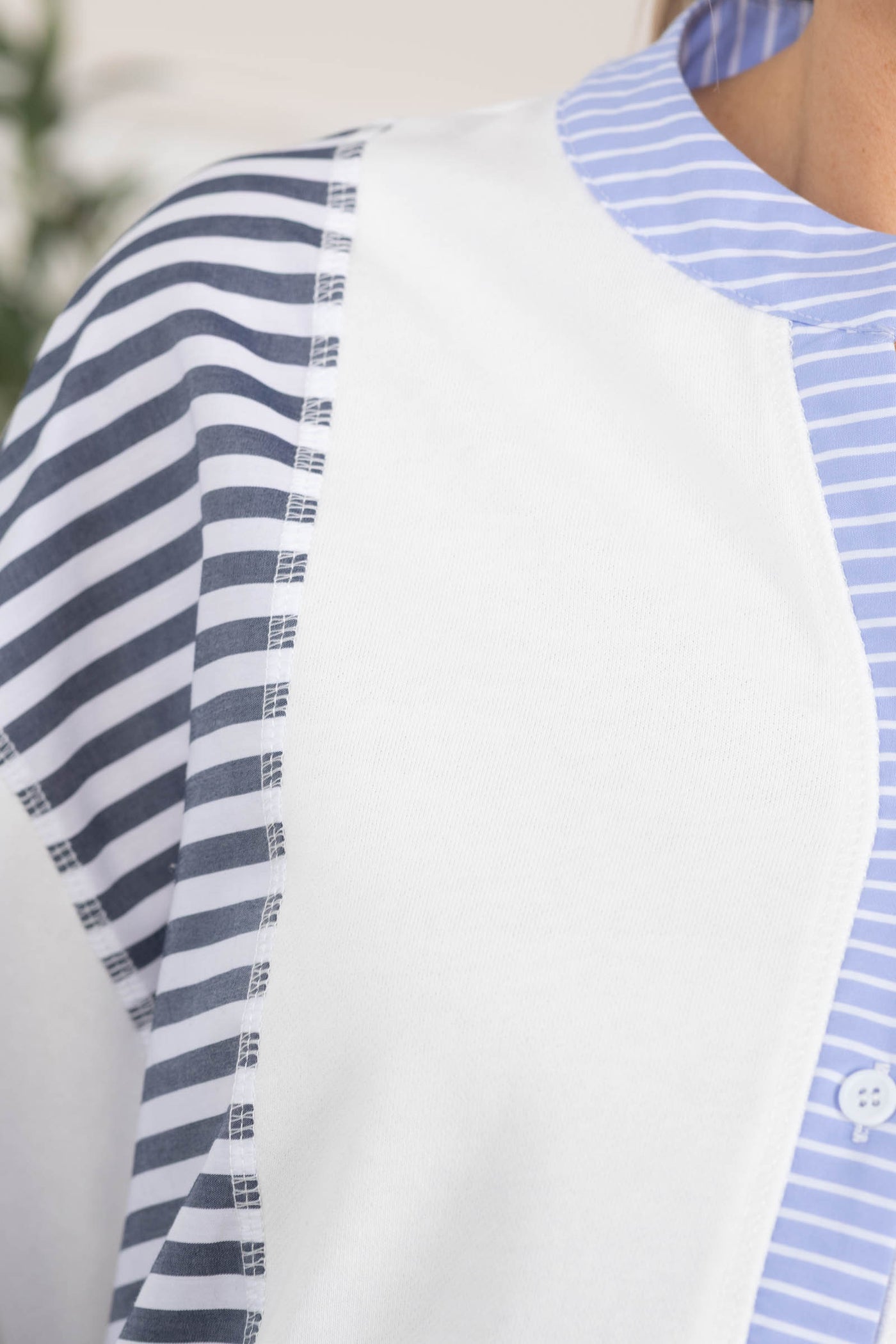 Off White And Blue Relaxed Fit Striped Peplum Top
