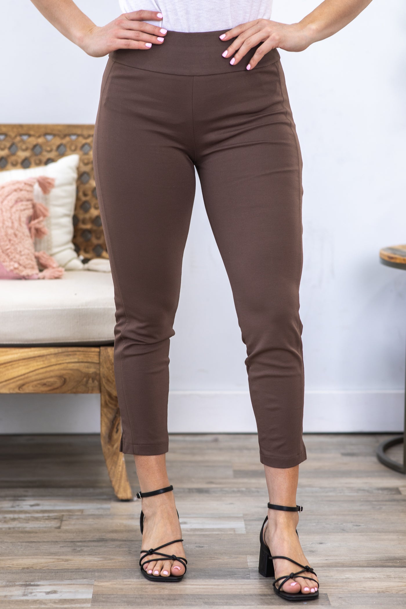 Dark Taupe High Waisted Pull-On Pant