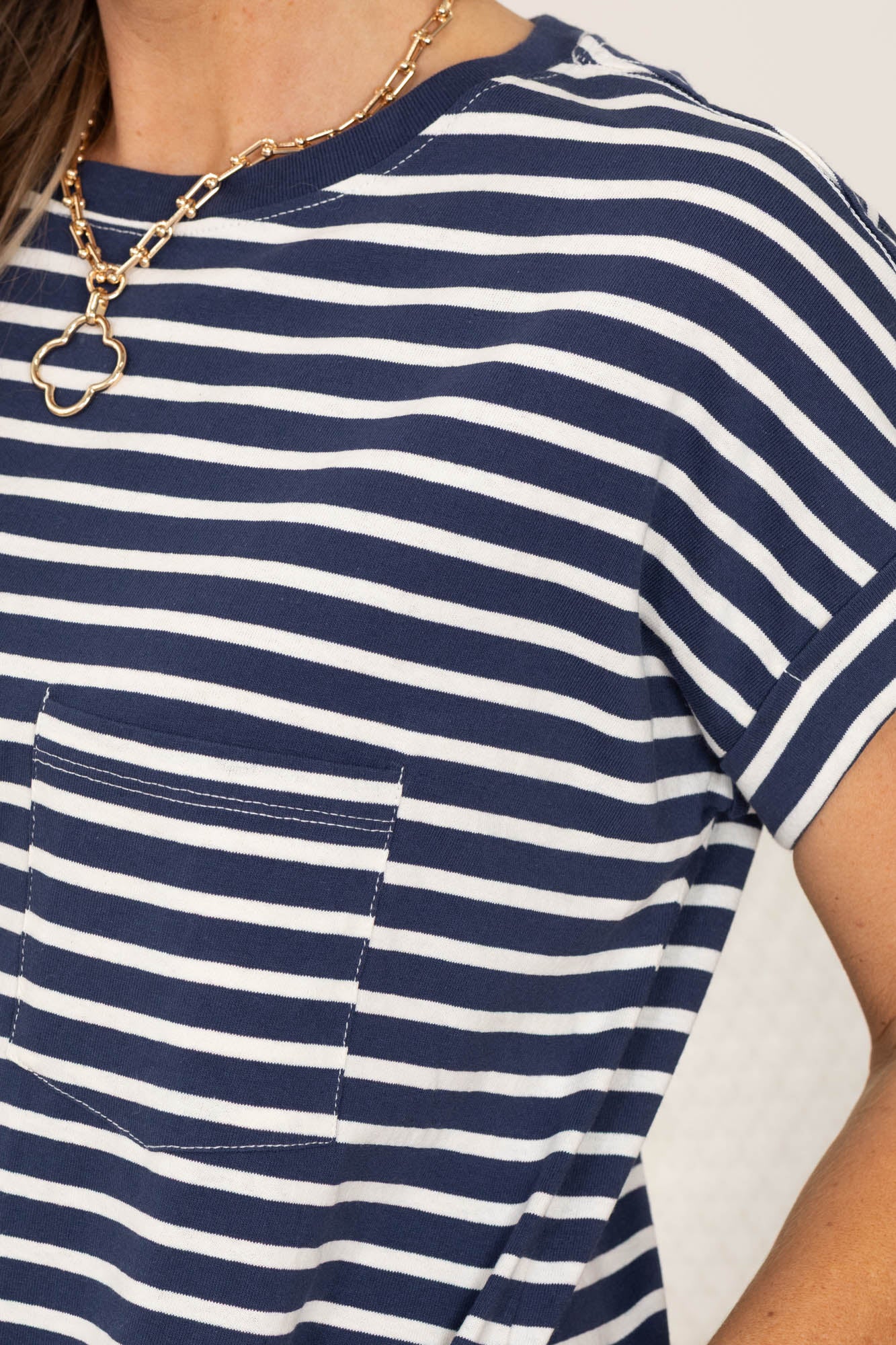 Navy Striped Knit Tee Shirt Dress