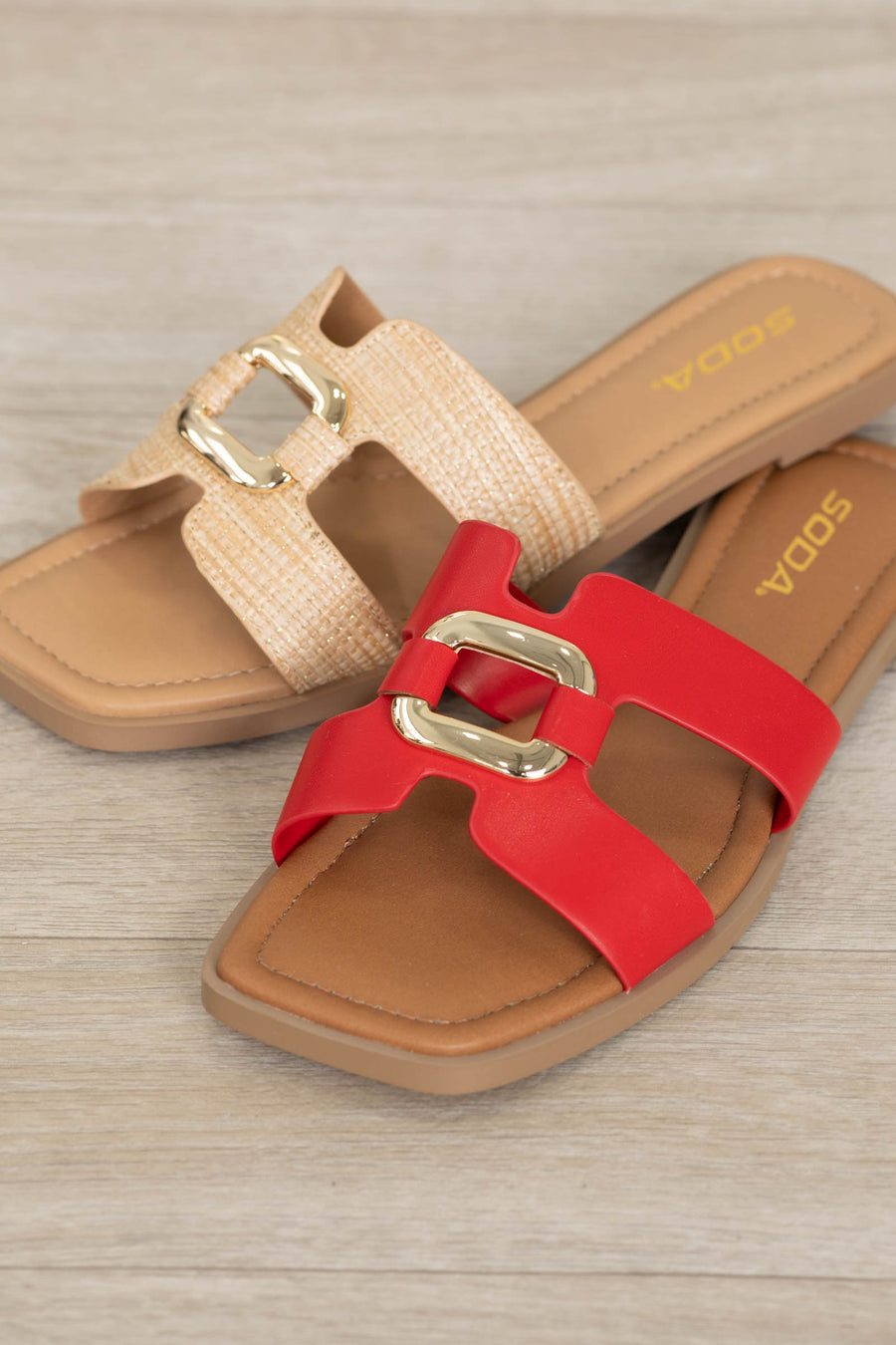 Chic Buckle Slip On Flat Sandals